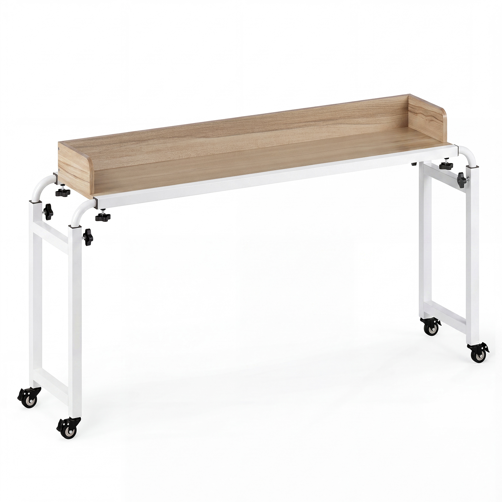 Costway Bureau à Roulettes pour Lit Bureau Mobile avec Hauteur et Longueur Ajustables Table Roulant avec Cadre en Métal Chariot Naturel