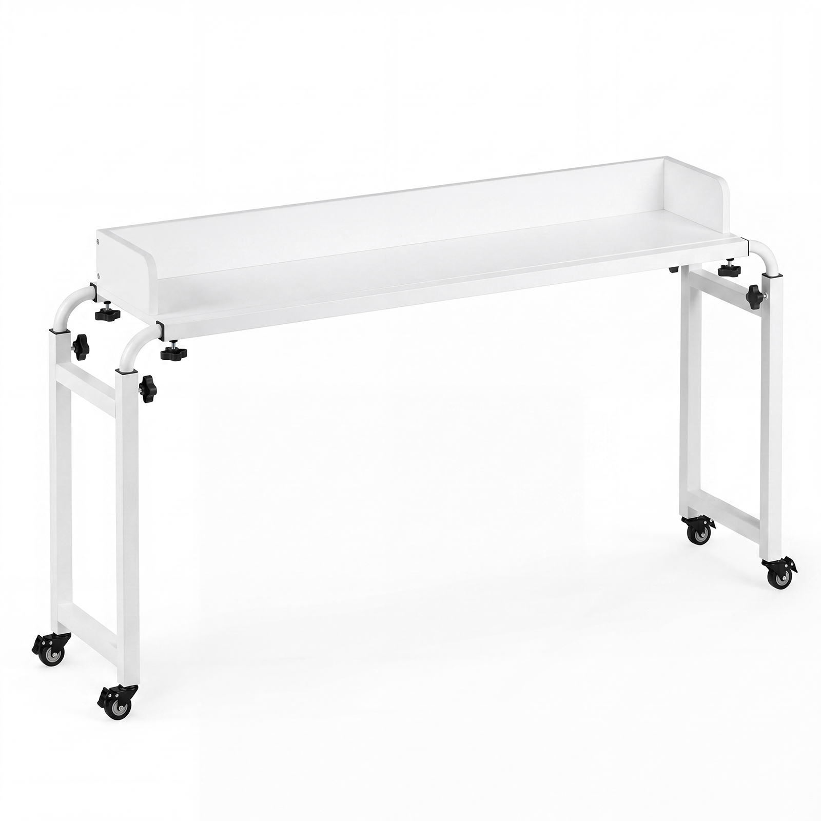 Costway Bureau à Roulettes pour Lit Bureau Mobile avec Hauteur et Longueur Ajustables Table Roulant avec Cadre en Métal Chariot Blanc