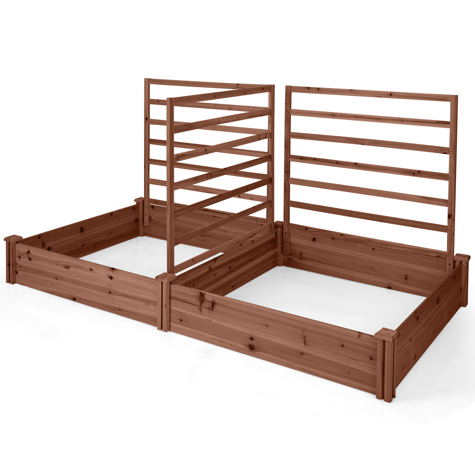 Costway Carré Potager en Bois de Sapin 222x114x110CM 3 Treillis Base Ouverte Vignes Grimpantes Fruits Fleurs Légumes Café