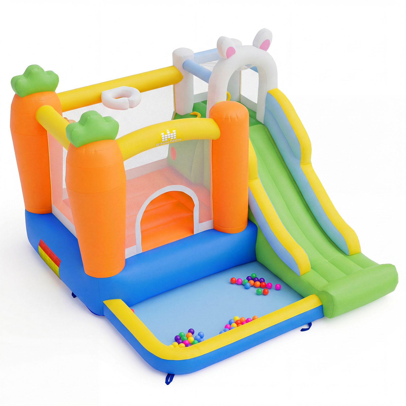 Costway Château Gonflable Enfant Parc Aquatique Thème Lapin avec Toboggan Mur d'Escalade Panier de Basket Balles pour 3-12 Ans