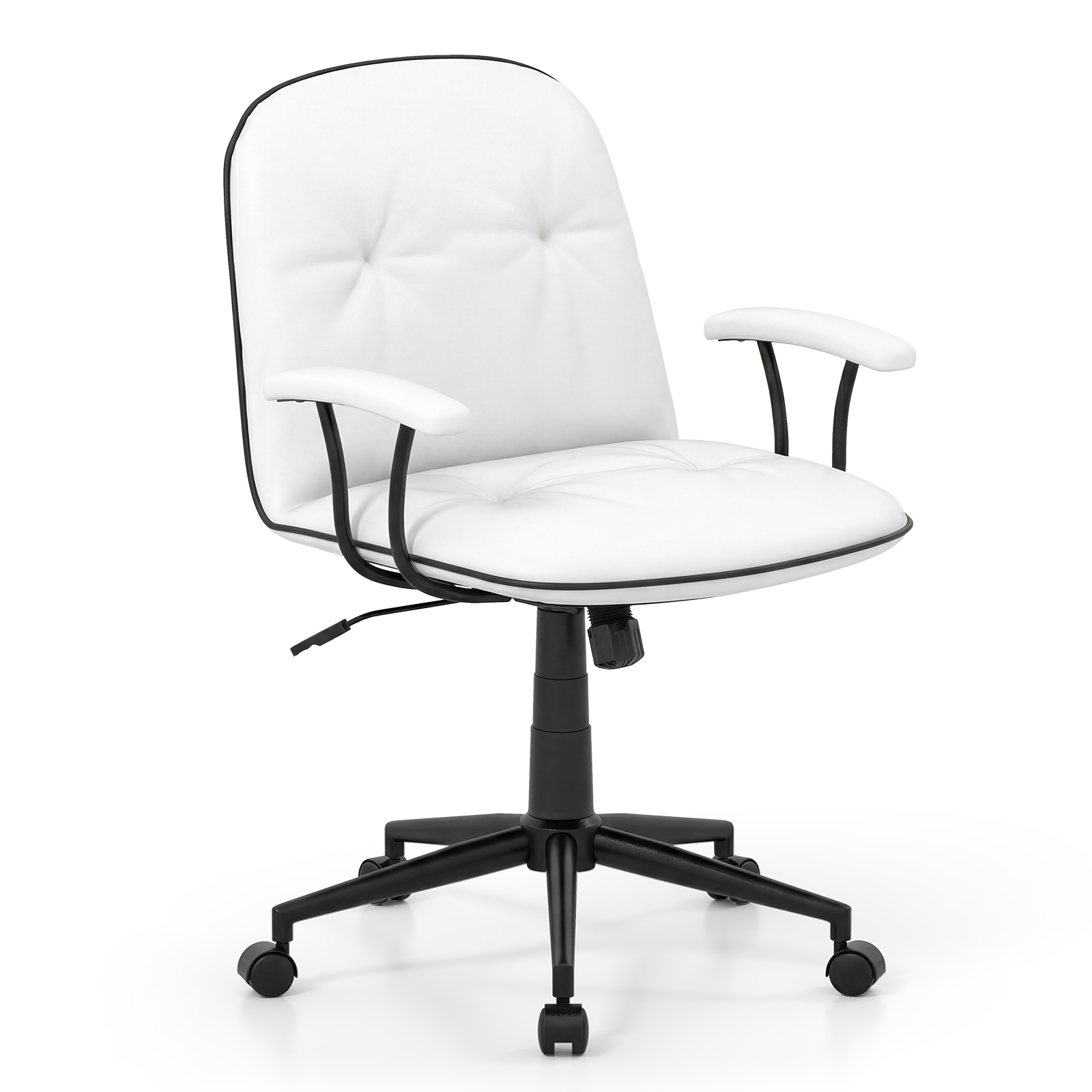 Costway Chaise de Bureau Fauteuil de Maquillage en Similicuir avec Hauteur Réglable Fonction Basculante Accoudoirs Rembourrés Blanc