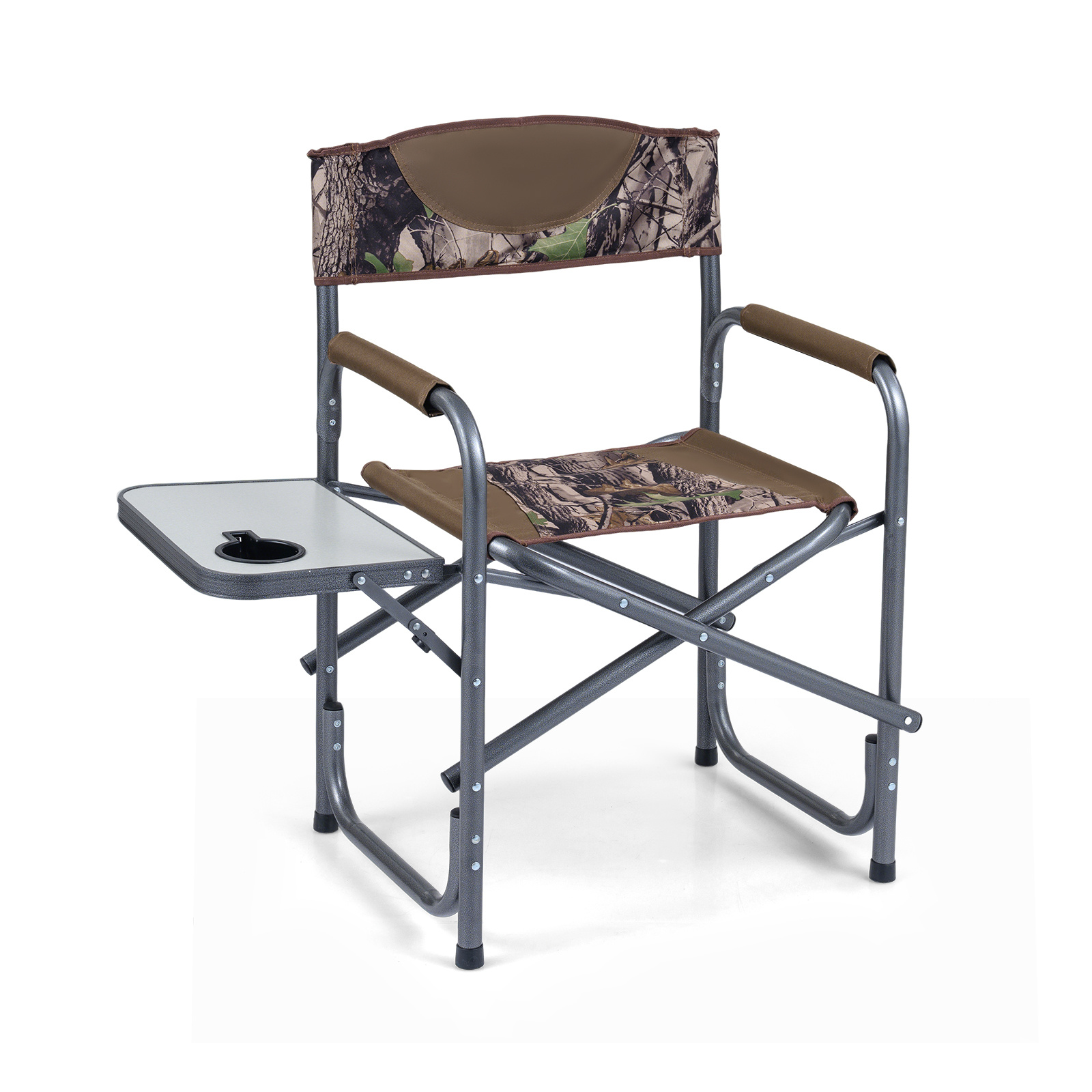 Costway Chaise de Camping Pliante Chaise Extérieure avec Table d’Appoint Pliante Cadre en Métal Robuste Porte-gobelet Charge 180kg Vert