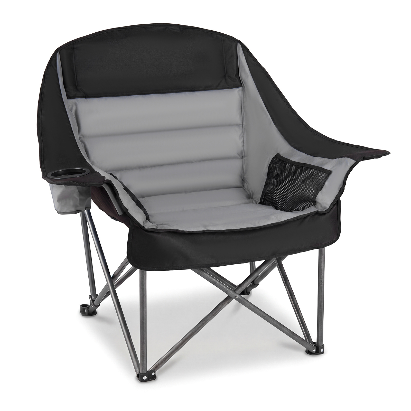 Costway Chaise de Camping Pliante Chaise avec Cadre en Métal Assise Rembourrée Porte-gobelet Poches en Maille Sac de Transport Charge 225 kg Gris