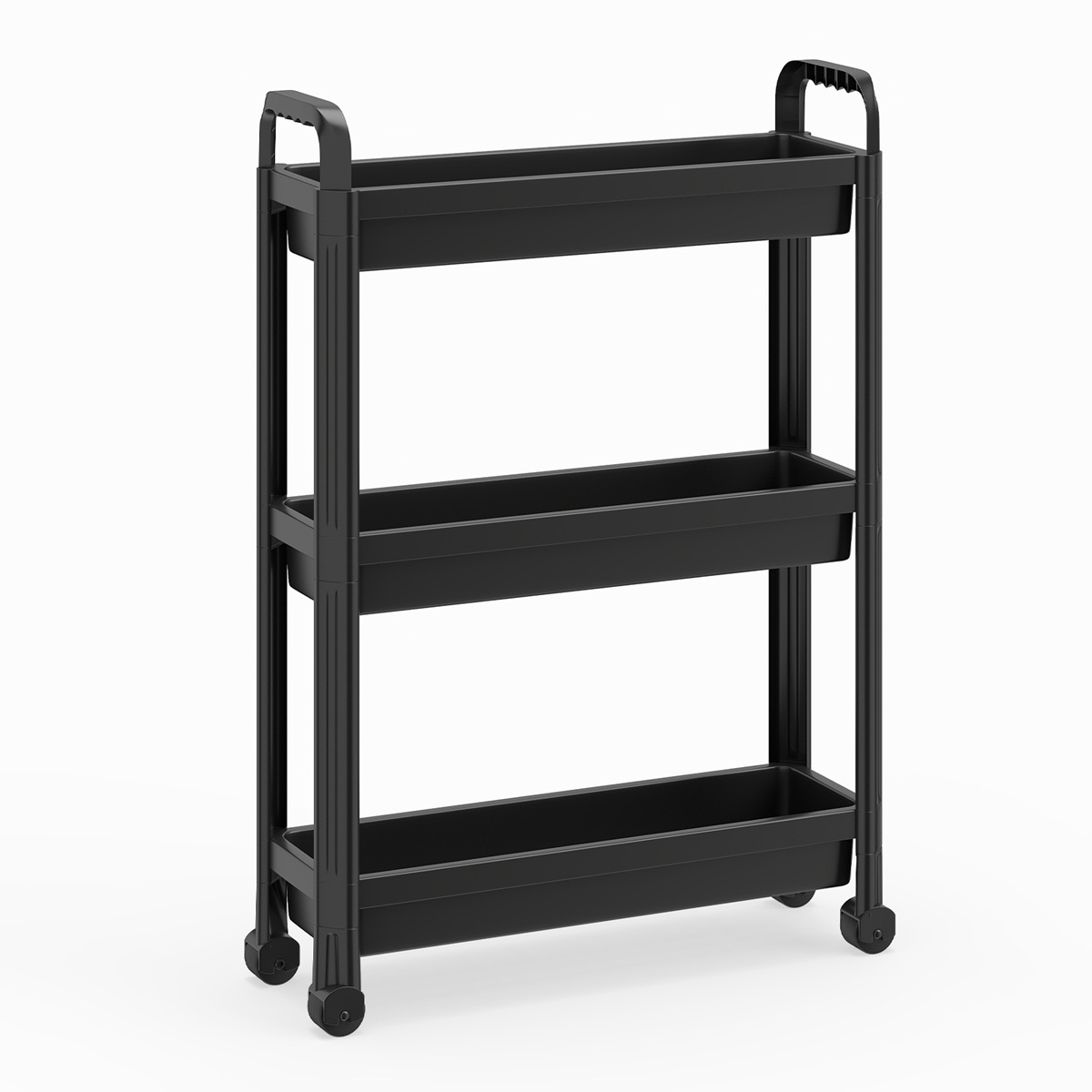 Costway Chariot de Rangement à Roulettes Organisateur de Salle de Bain 3 Niveaux avec Poignées Chariot Multifonction Unité d'Étagères Noir