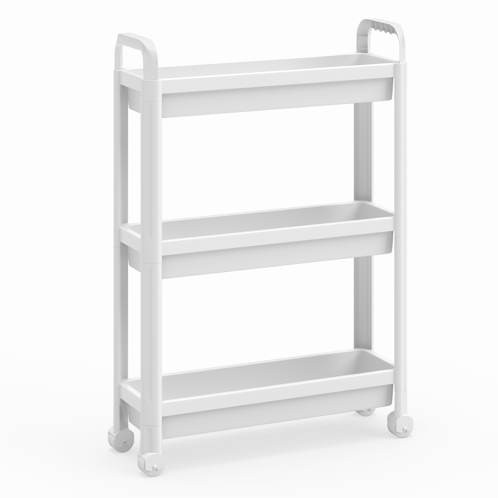Costway Chariot de Rangement à Roulettes Organisateur de Salle de Bain 3 Niveaux avec Poignées Chariot Multifonction Unité d'Étagères Blanc