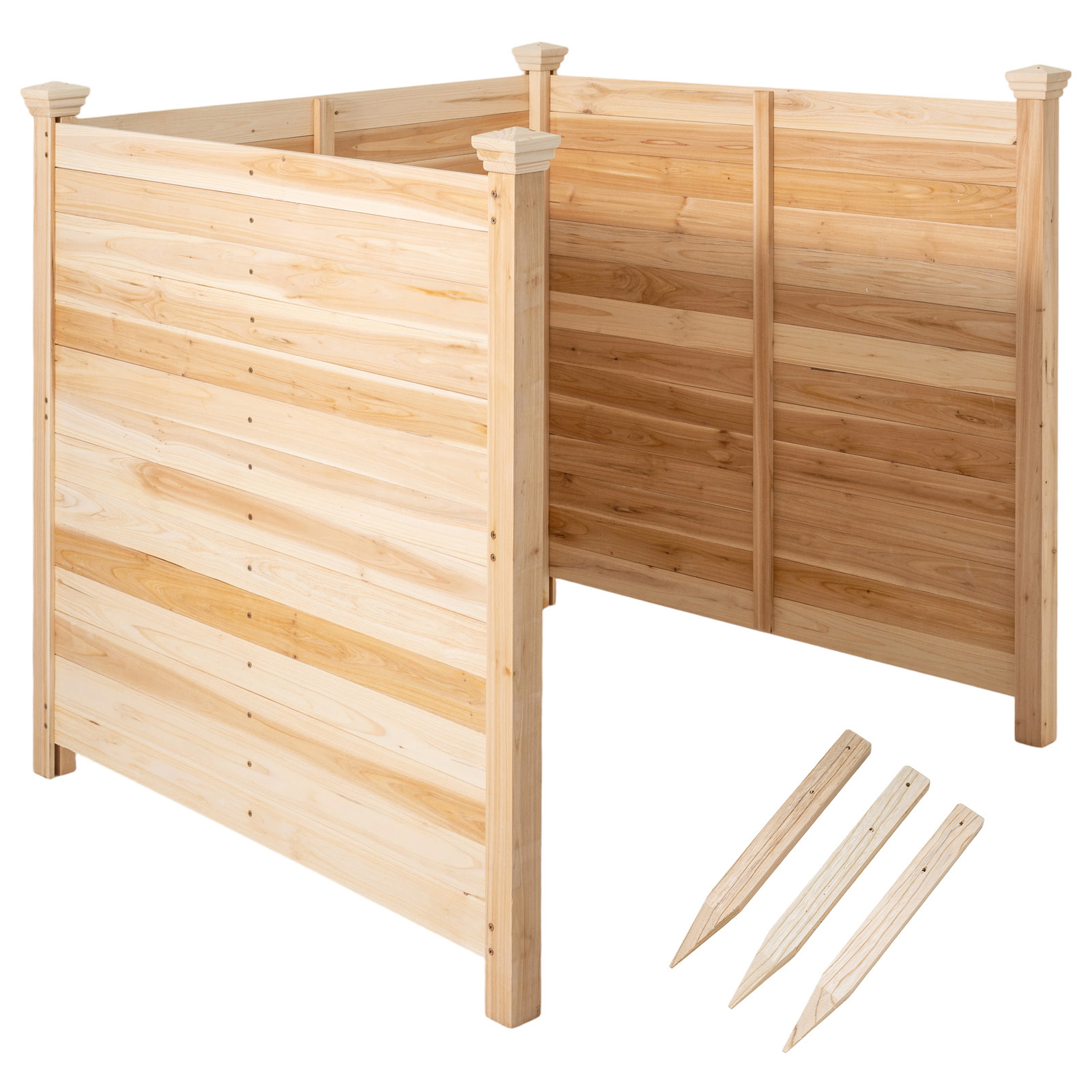Costway Clôture de Jardin 3 Panneaux Brise Vue Extérieur en Bois de Sapin pour Climatiseur/Poubelle avec 3 Piquets de Sol 119x119x115,5cm Naturel