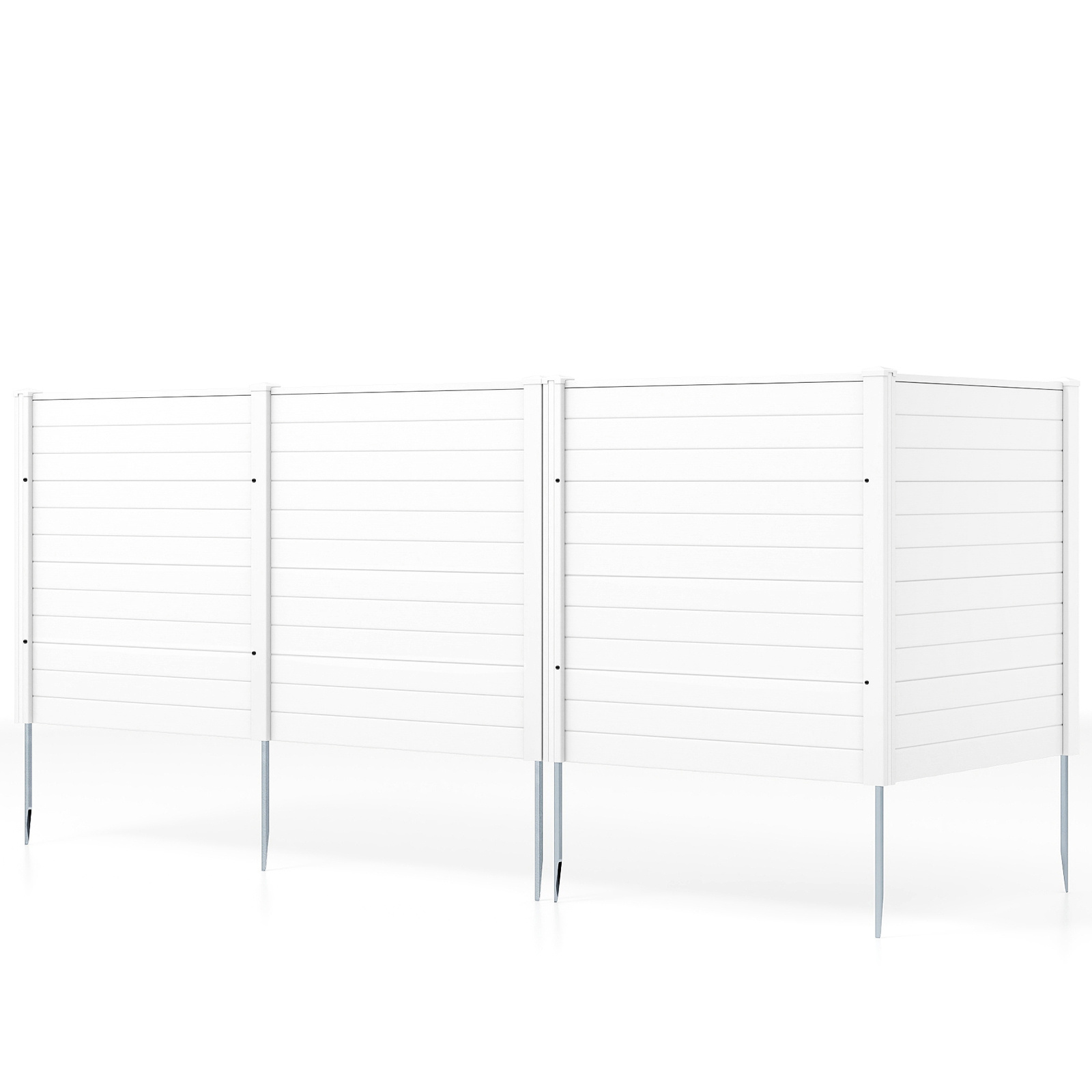 Costway Clôture de Jardin en 4 Parties avec Poteaux en Métal Galvanisé et Capuchons de Protection Clôture Décorative d'Intimité Blanc