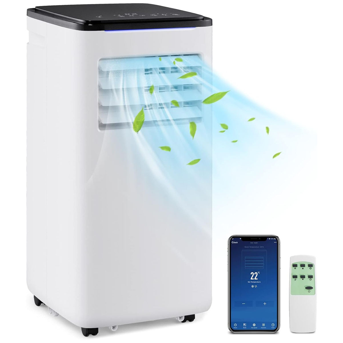 Costway Climatiseur Mobile 9000 BTU 5 EN 1 Froid/Vent/Déshumi/Chauffage/Sommeil 16-32°C Climatiseur 9000 BTU avec Clim Chambre Silencieux 20 m2 WIFI
