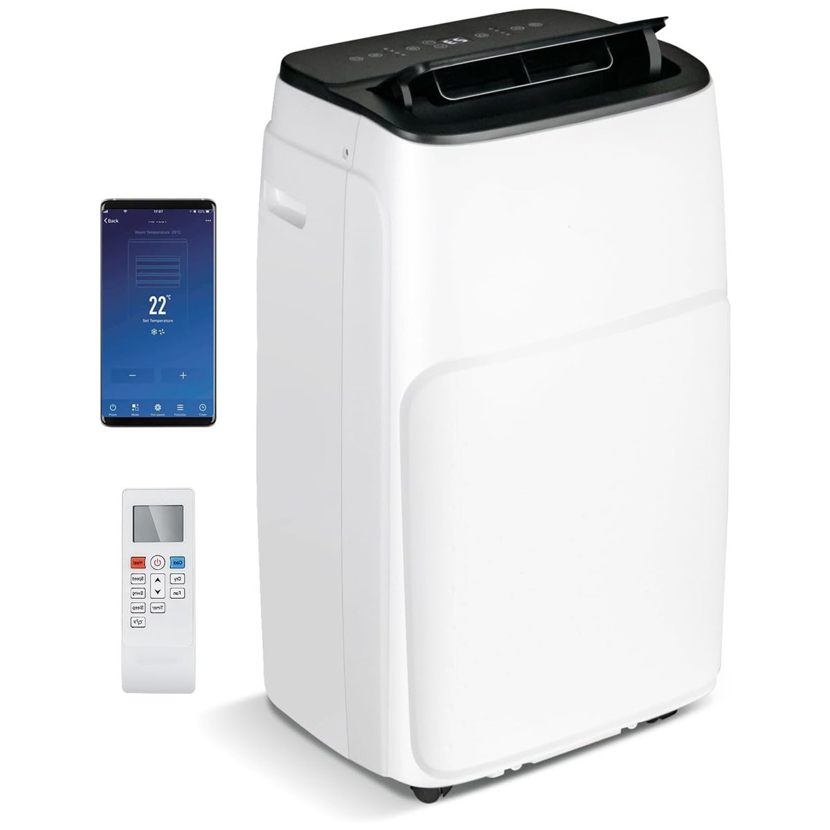 Costway Climatiseur Mobile avec Evacuation 4 en 1 Ventilateur & Déshumidificateur & Refroidisseur & Chauffage avec Télécommande & APP (12000BTU)