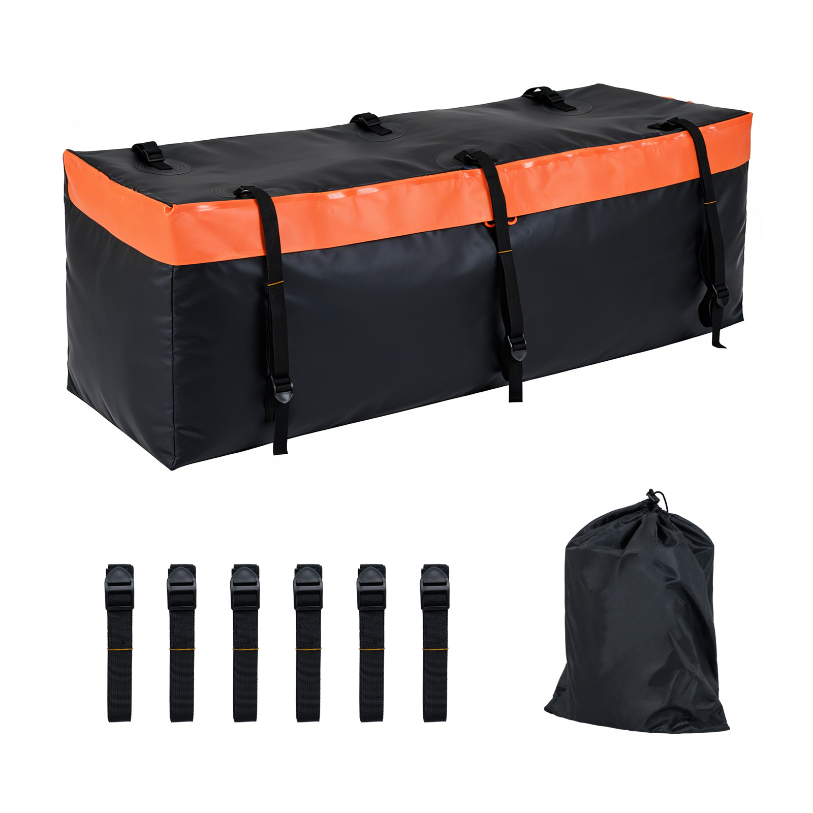 Costway Coffre Attelage 255 L Coffre Arrière pour Attelage de Remorque PVC Imperméable 6 Sangles Renforcées Sac de Rangement Orange