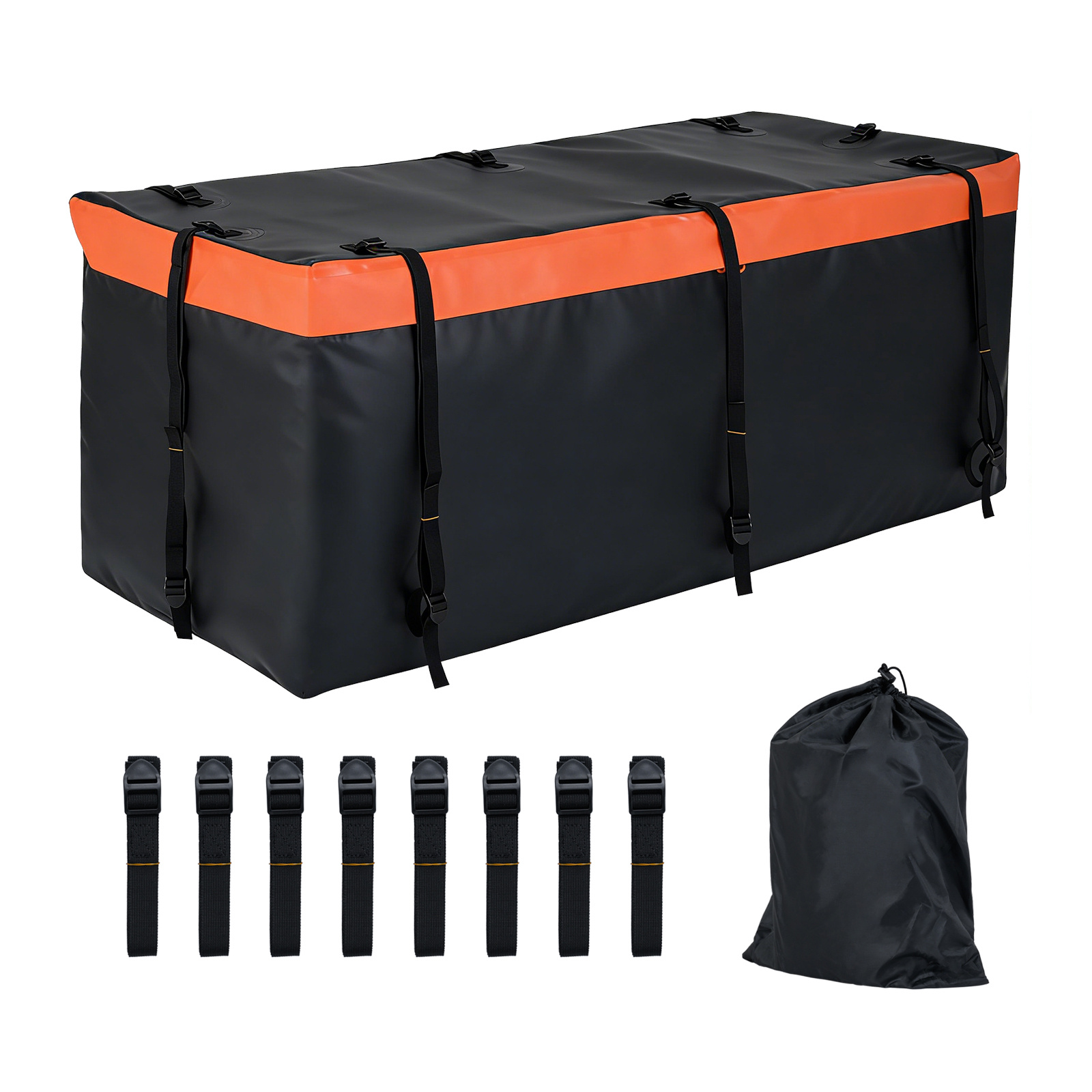 Costway Coffre Attelage 566 L Coffre Arrière pour Attelage de Remorque PVC Imperméable 8 Sangles Renforcées Sac de Rangement Orange