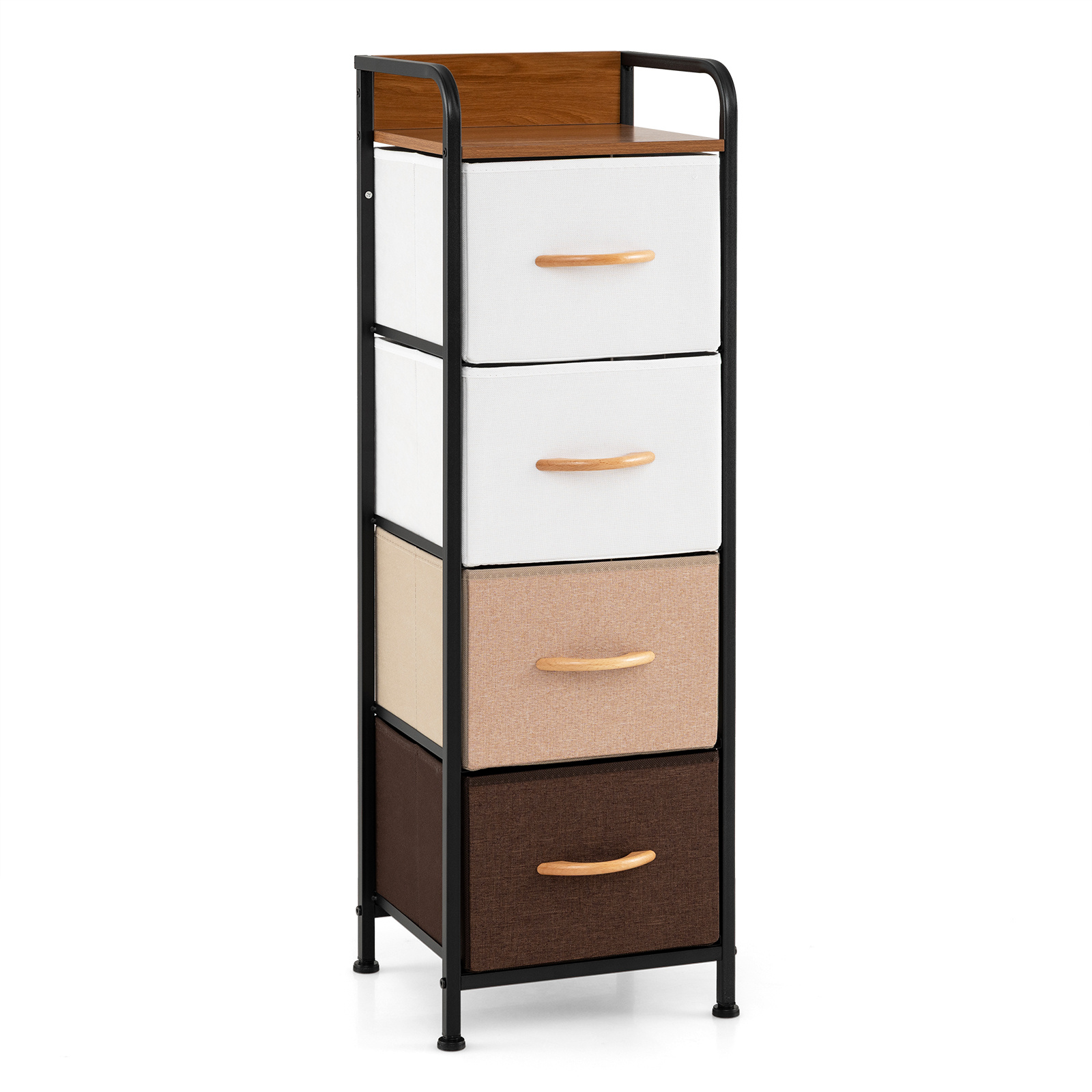 Costway Commode en Tissu à 4 Tiroirs Commode de Rangement Étroite et Pliable avec Poignées Plateau en Bois Structure en Métal Multicolore