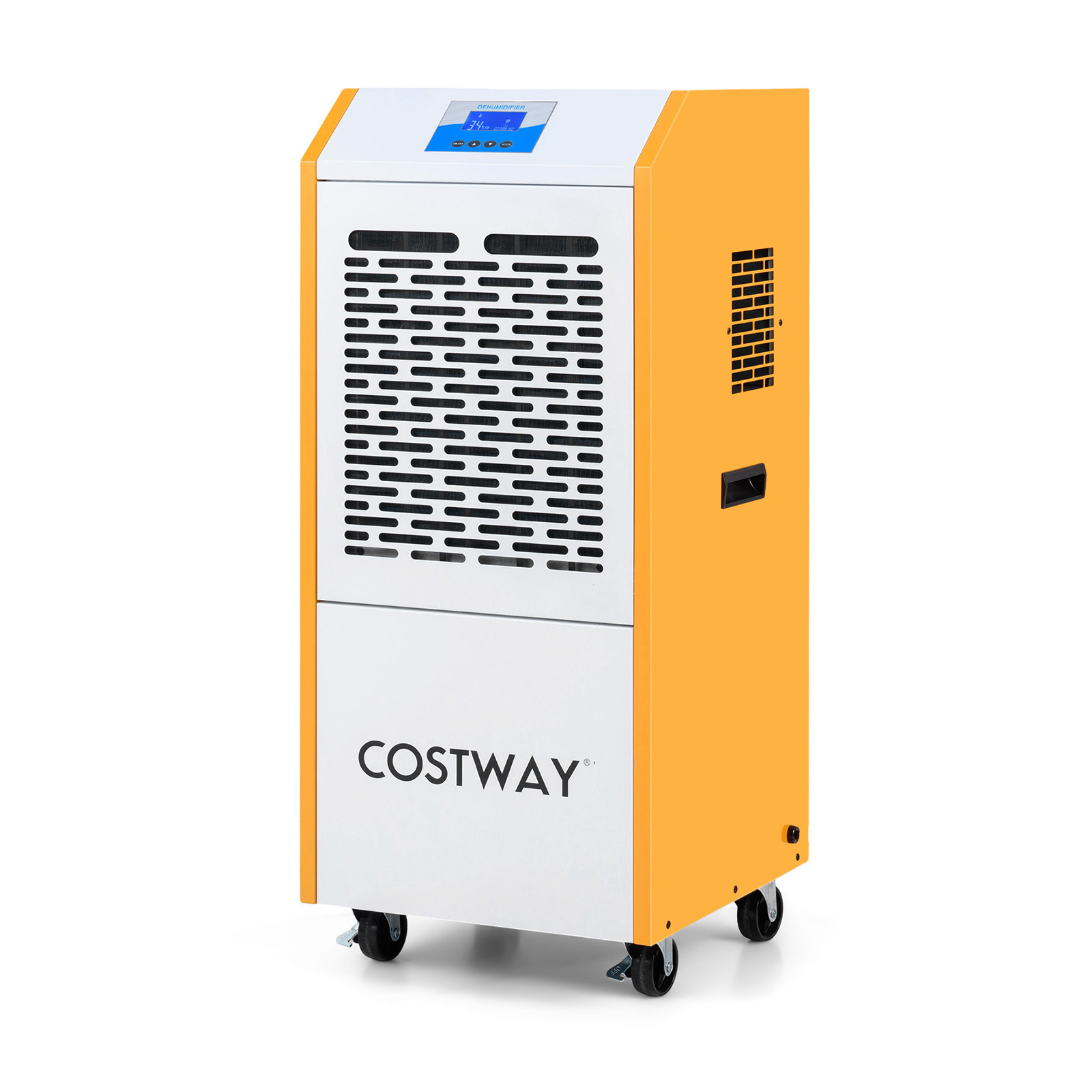 Costway Deshumidificateur d'Air Commercial 90L/Jour sur Roulettes jusqu'à 120 M² avec Pompe Dégivrage Automatique Minuterie 24H Jaune