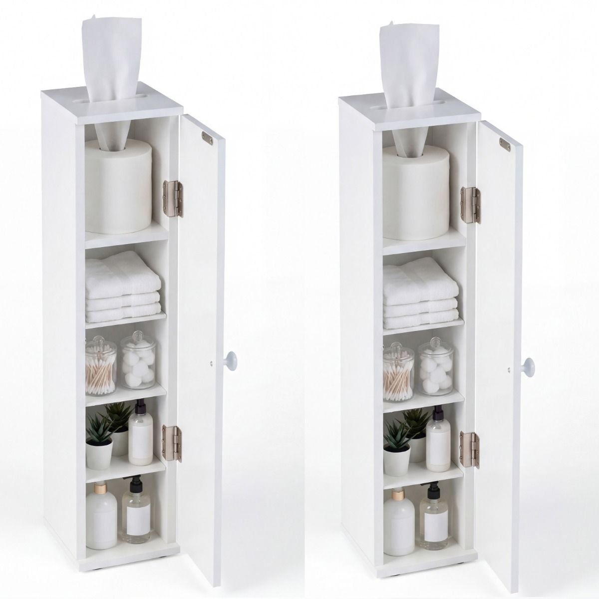 Costway Ensemble de 2 Armoires de Salle de Bain avec 3 Étagères Amovibles 16 cm de Large Armoire de Toilette Blanche