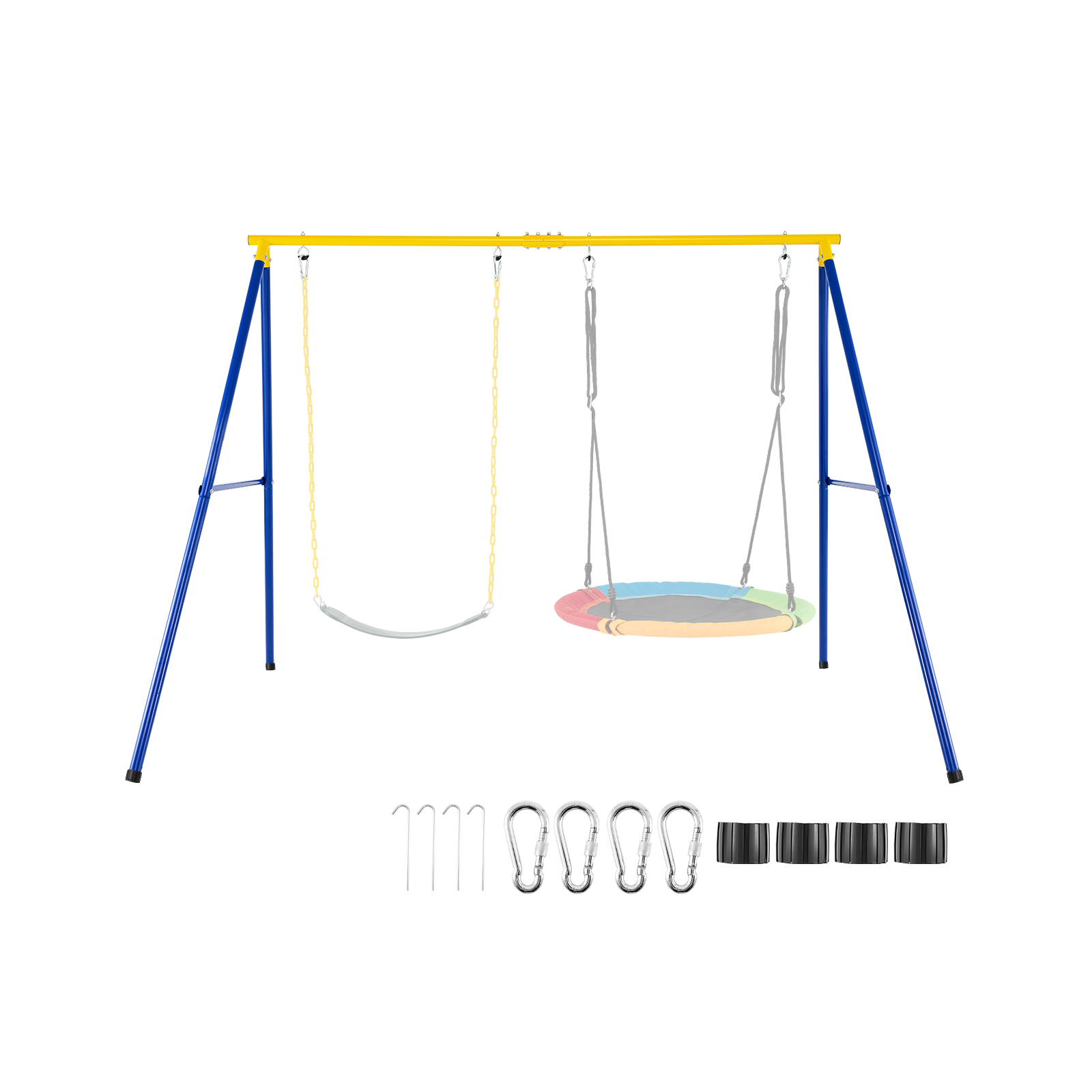 Costway Ensemble de 2 Balançoires et Support en Métal en Forme A Stable Charge 150 kg pour Enfants 3 Ans+
