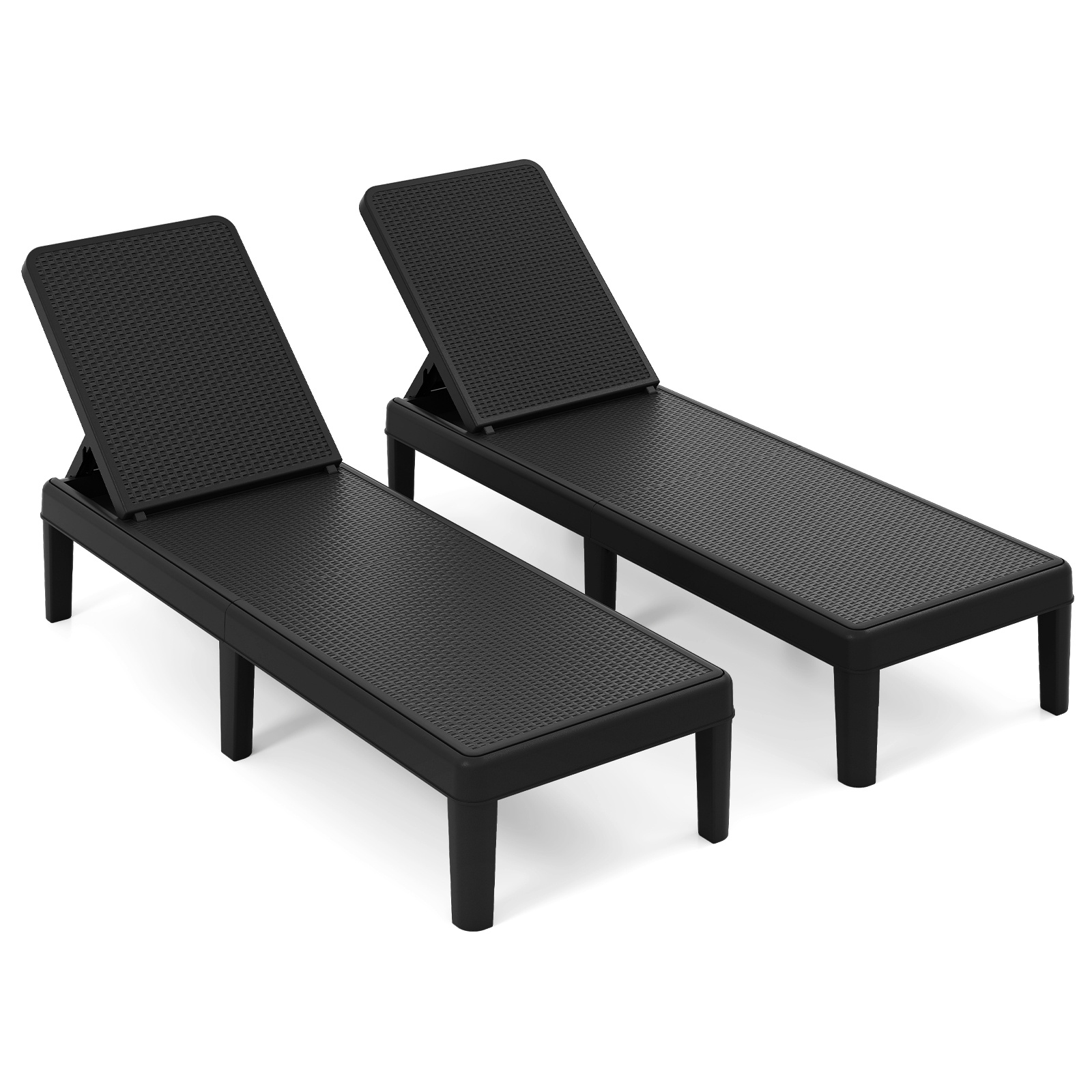 Costway Ensemble de 2 Chaises Longues Résistantes aux Intempéries avec Dossier Réglable Chaise Longue en Plastique Chaise de Jardin Noir
