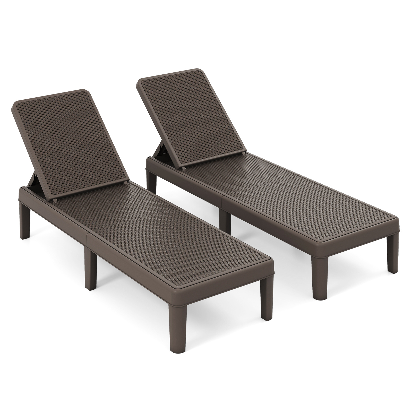 Costway Ensemble de 2 Chaises Longues Résistantes aux Intempéries avec Dossier Réglable Chaise Longue en Plastique Chaise de Jardin Marron