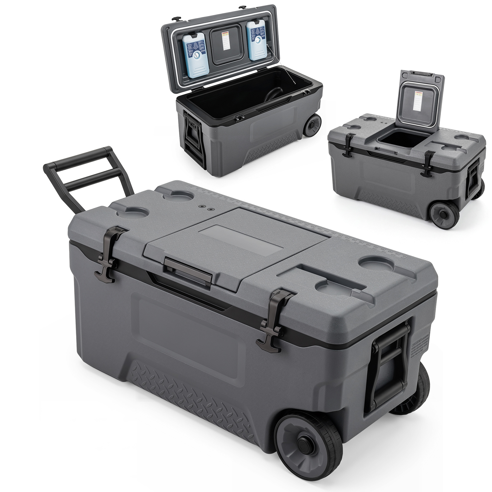 Costway Glacière avec Roulettes Transport Glacière Portable de 70L Orifice de Sortie Emplacement du Gobelet Garder la Glace Jusqu'à 6 Jours Gris