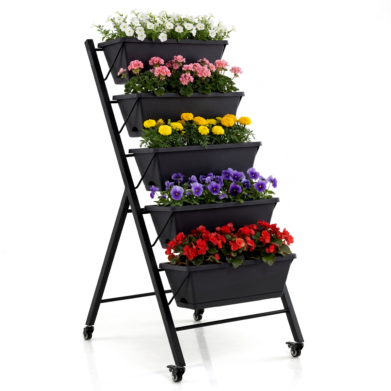 Costway Jardinière Surélevée Verticale avec Roulettes Verrouillables Bac à Fleurs sur Pied 5 Niveaux avec Trous de Drainage 57 x 68 x 117 cm Noir