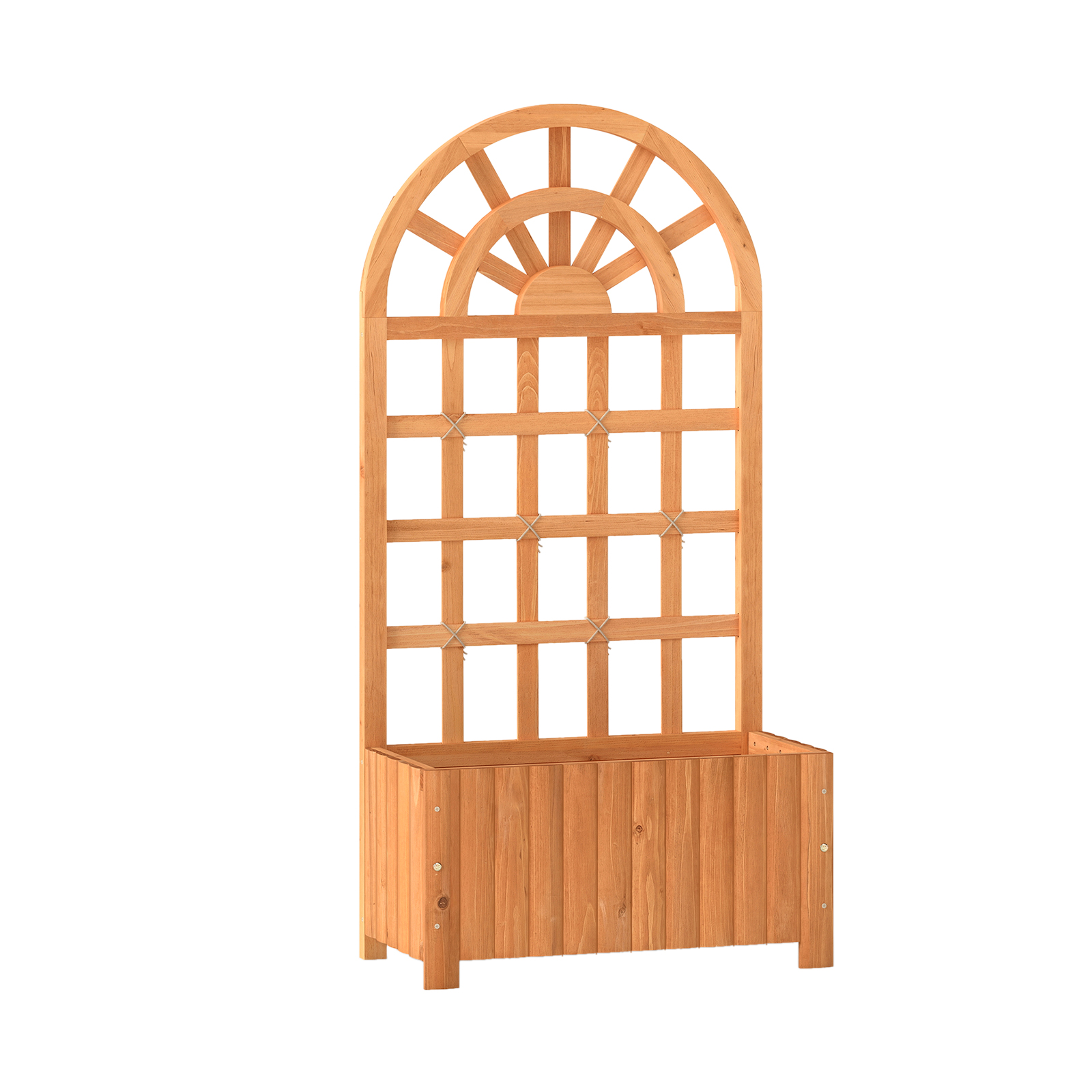Costway Jardinière Surélevée en Bois avec Treillis Bac à Fleurs d'Extérieur avec Écran d'Intimité & Trous de Drainage 61 x 30 x 121 cm Marron