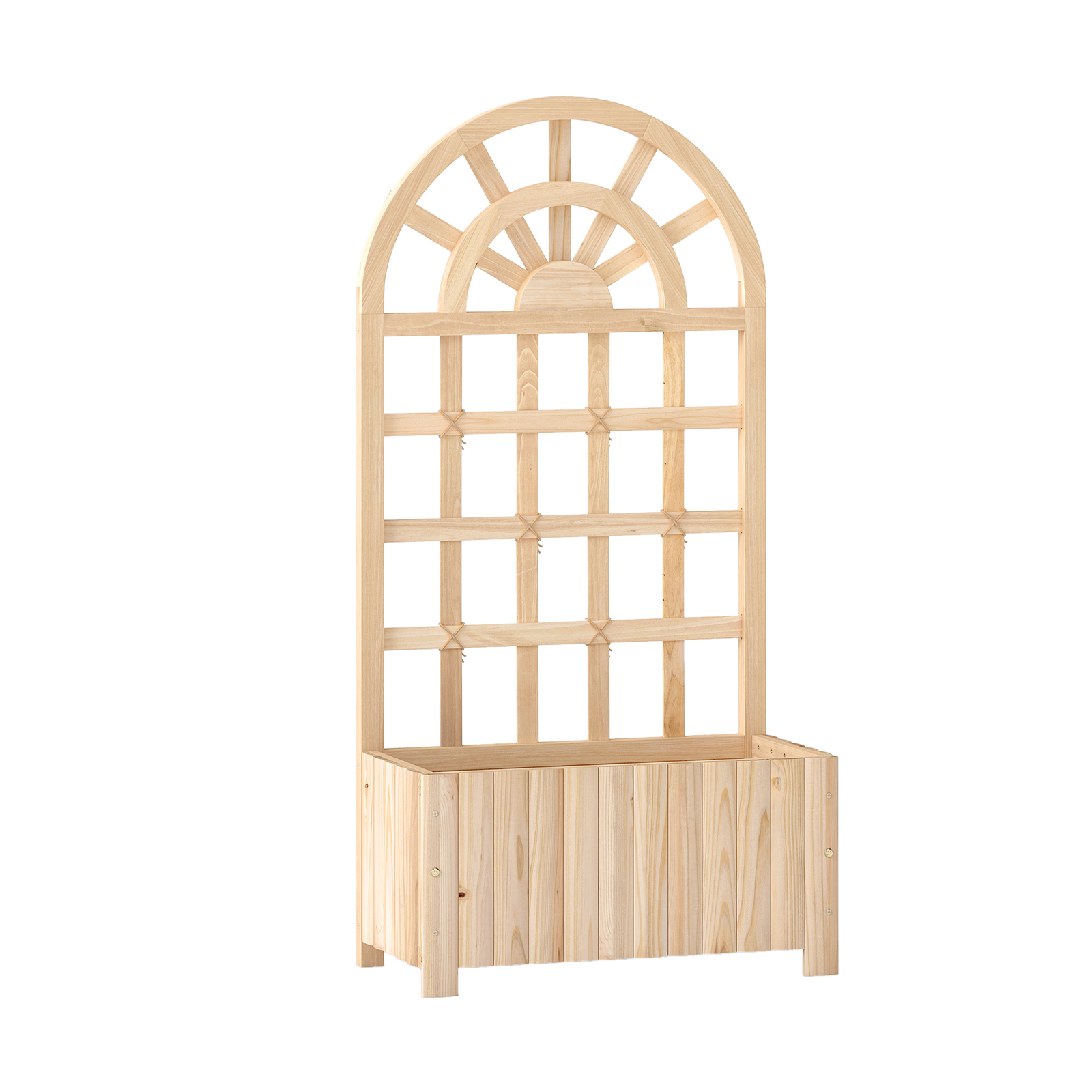 Costway Jardinière Surélevée en Bois avec Treillis Bac à Fleurs d'Extérieur avec Écran d'Intimité & Trous de Drainage 61 x 30 x 121 cm Naturel