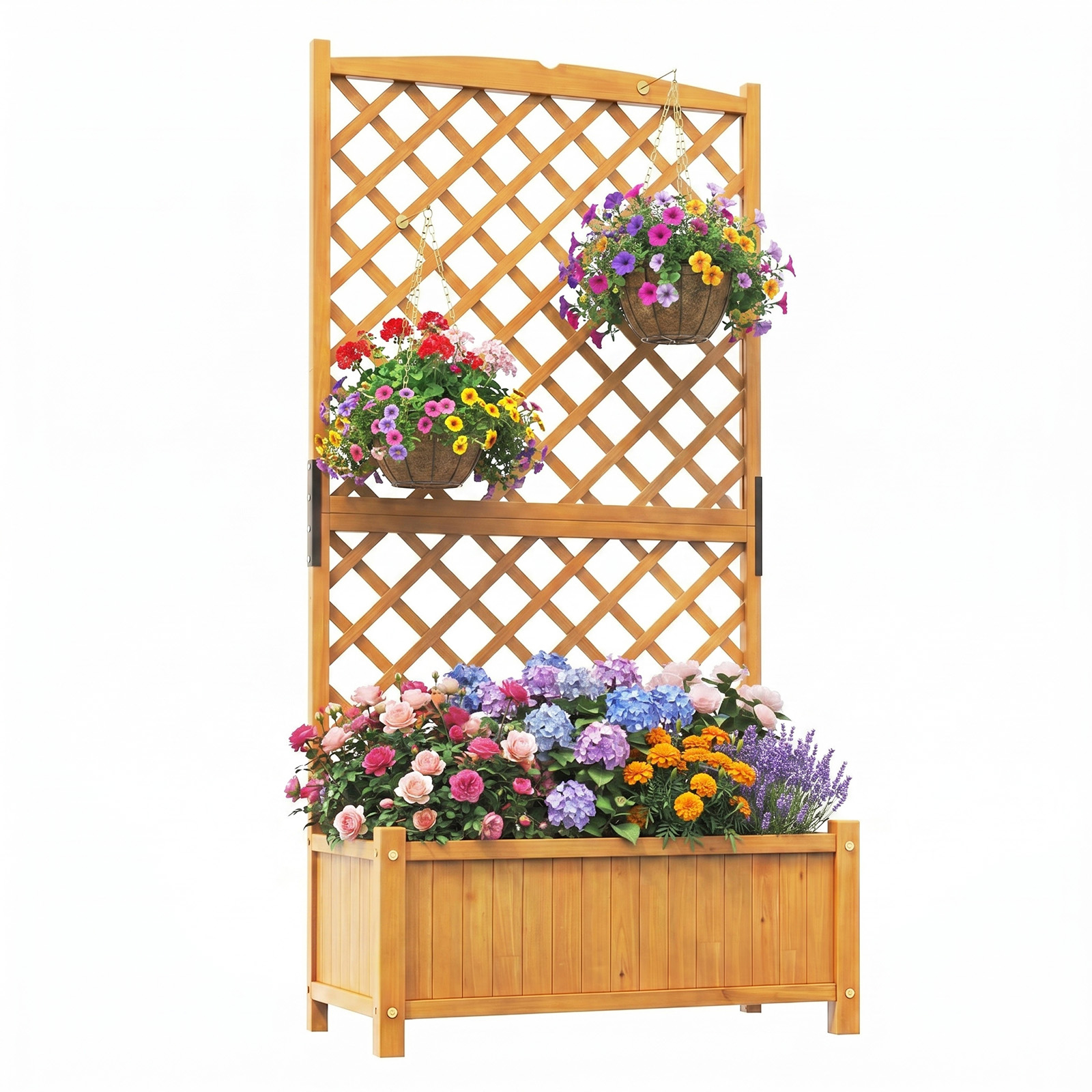 Costway Jardinière à Treillis Bois de Sapin avec 4 Trous de Drainage 90x44,5x180 CM Bac à Fleurs Extérieur pour Plantes Grimpantes Naturel