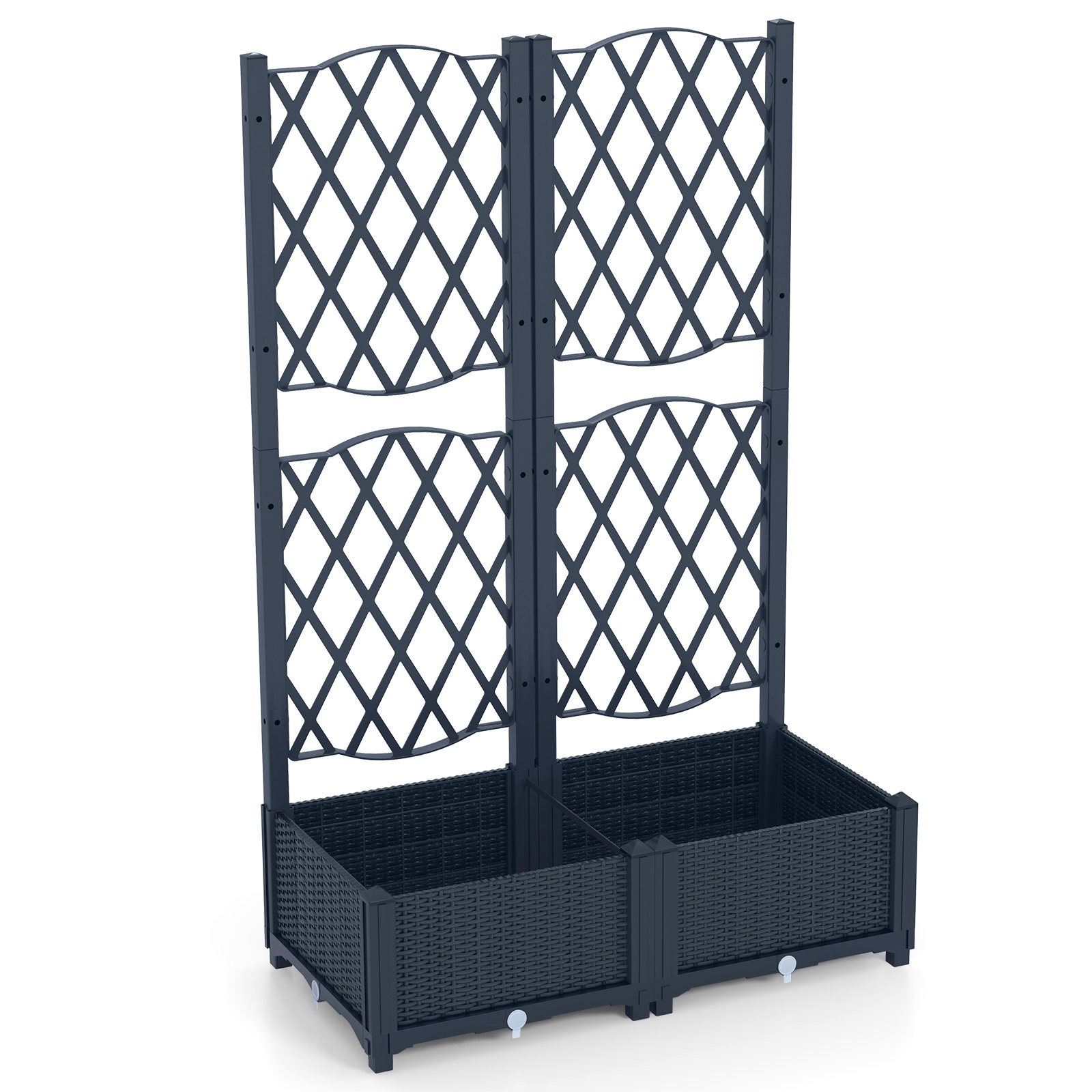Costway Jardinière avec Treillis sur Pied Double Bac à Fleur Auto-arrosage en Rotin PP avec Maille Diamant Trou de Drainage 80 x 40 x 122 cm Gris