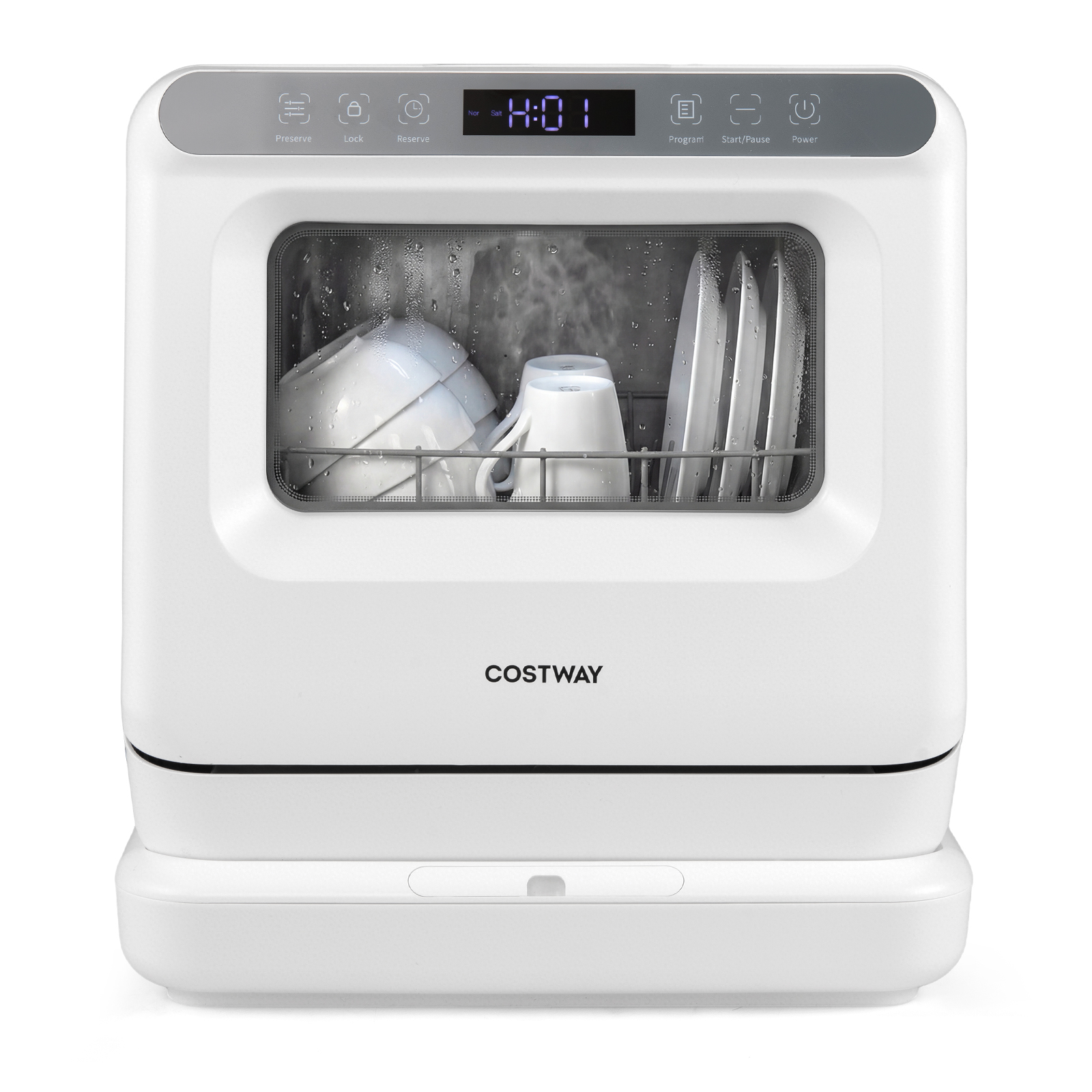 Costway Lave-Vaisselle de Comptoir Portable avec Réservoir d'Eau 8,25L Fonction de Conservation Séchage à l'Air&Bras de Pulvérisation Double à 360°