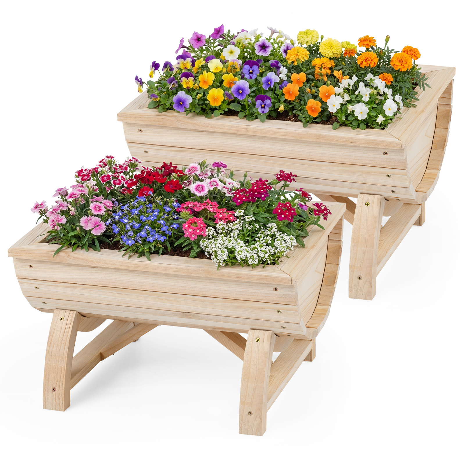 Costway Lot de 2 Bac à Fleur en Bois de Sapin Jardinières Surélevées sur Pieds avec Trou de Drainage Carré Potager en Bois Naturel