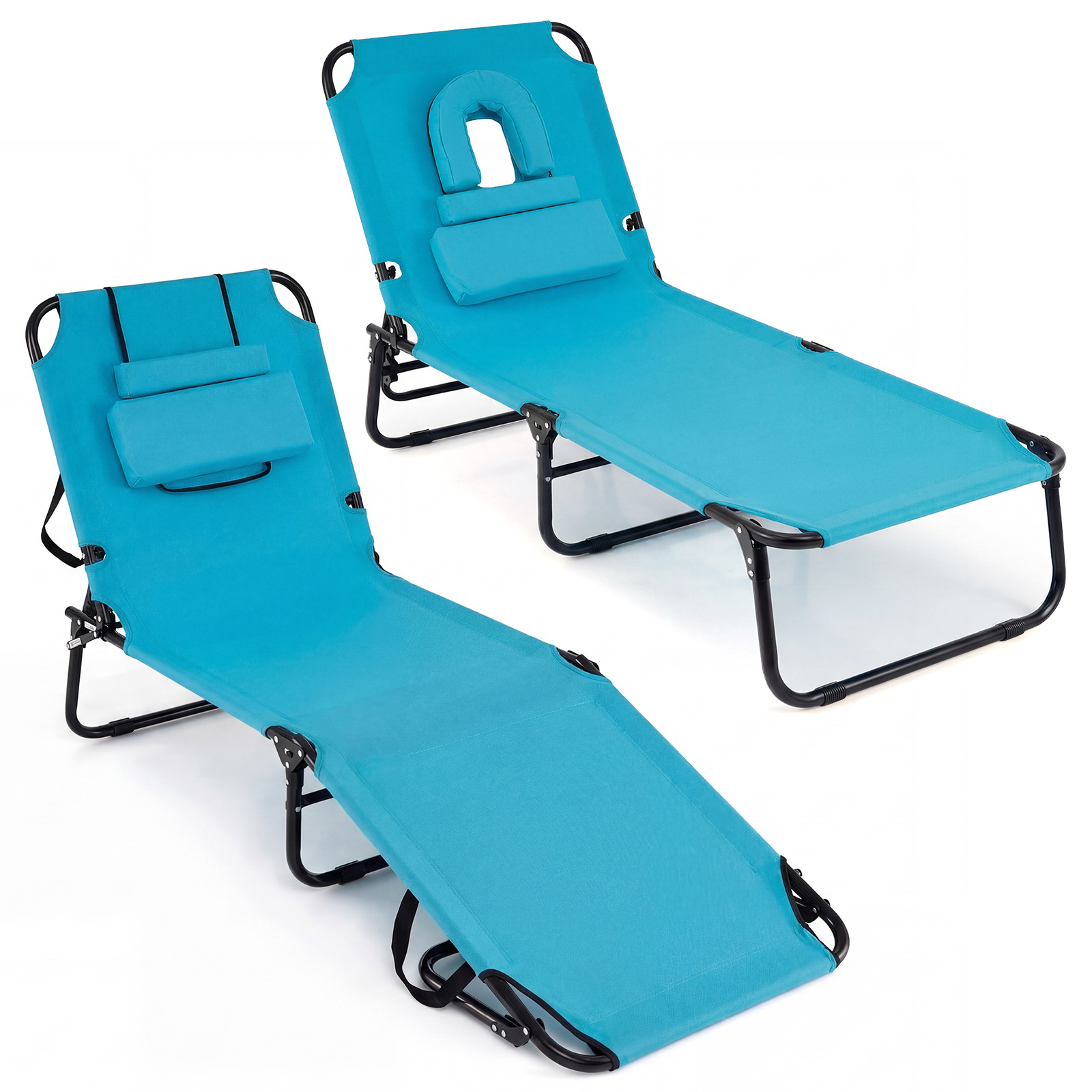Costway Lot de 2 Chaises Longue de Bronzage Pliante Face vers Le Bas Chaise Longue de Plage avec Trou pour Le Visage Transat Solide Vert