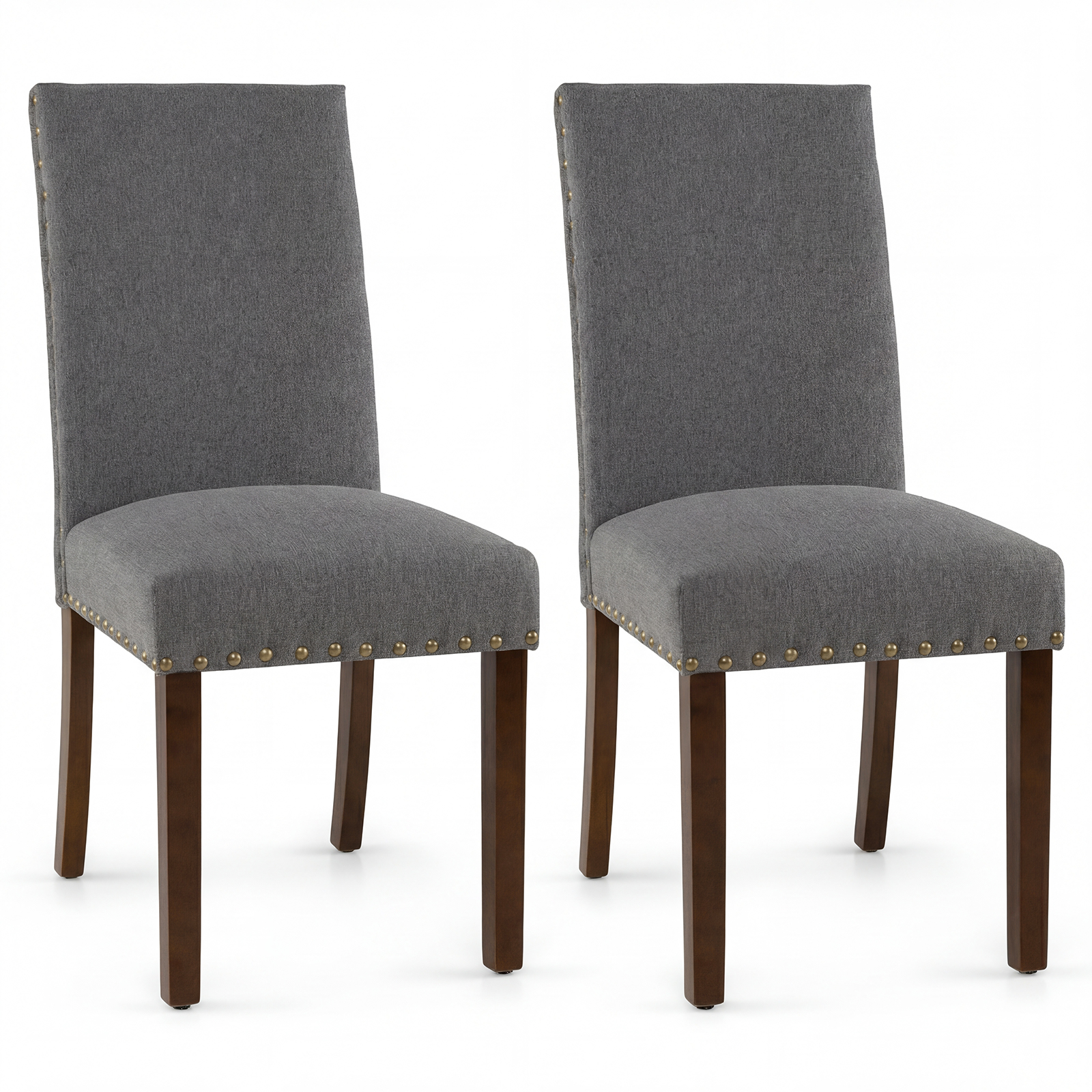Costway Lot de 2 Chaises de Salle à Manger Chaises de Cuisine Rembourrées Confortables avec Dossier Pieds en Bois 3 Tapis de Sol Gris