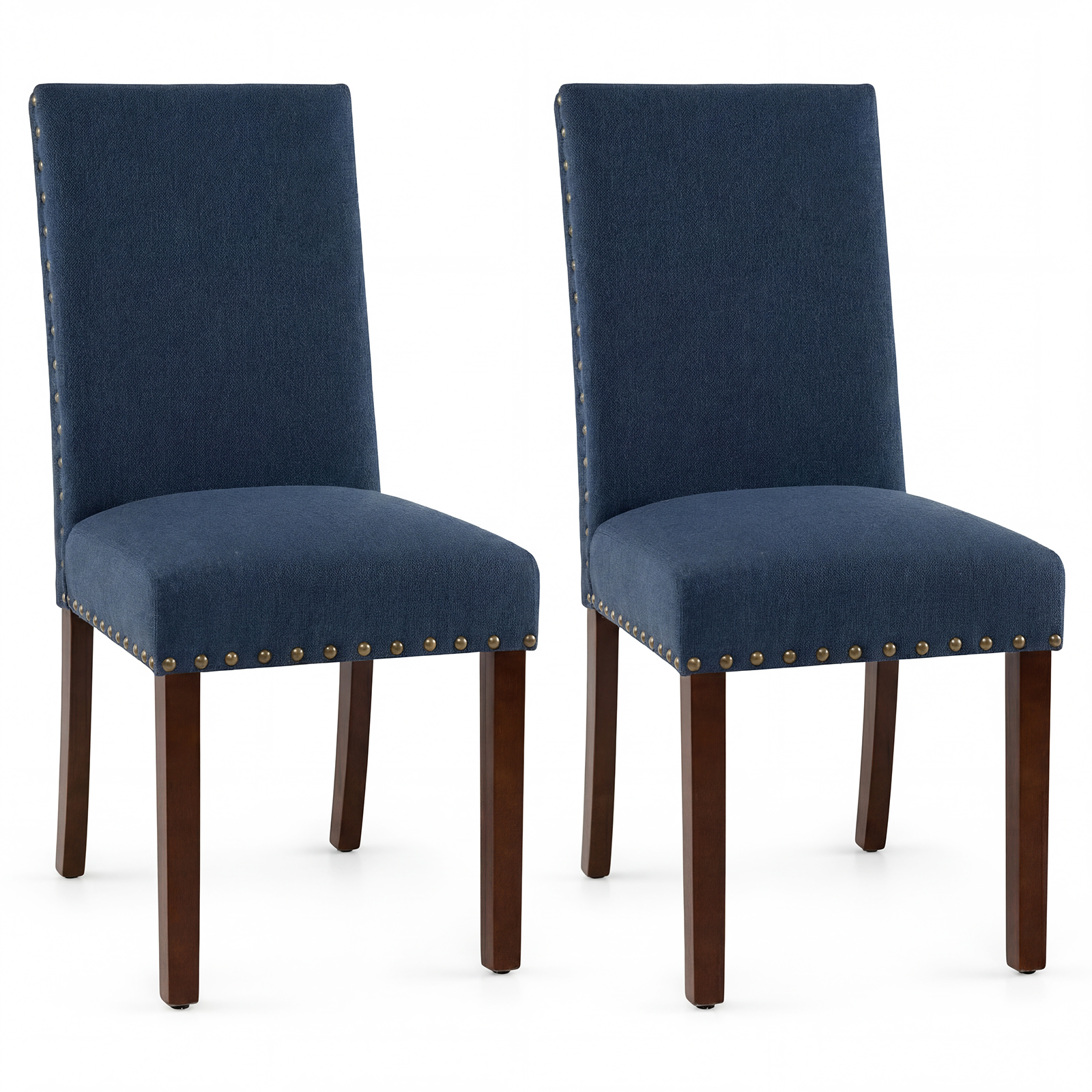 Costway Lot de 2 Chaises de Salle à Manger Chaises de Cuisine Rembourrées Confortables avec Dossier Pieds en Bois 4 Tapis de Sol Bleu