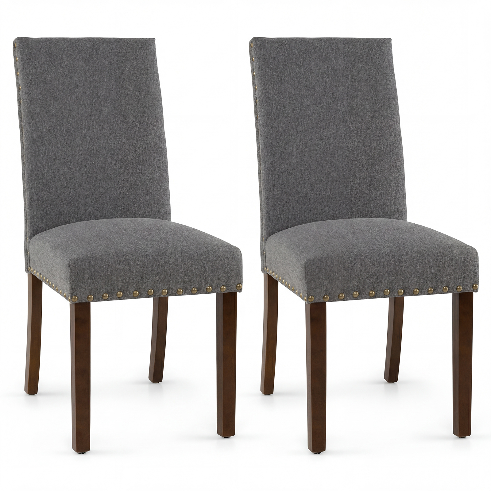 Costway Lot de 2 Chaises de Salle à Manger Chaises de Cuisine Rembourrées Confortables avec Dossier Pieds en Bois 3 Tapis de Sol Gris