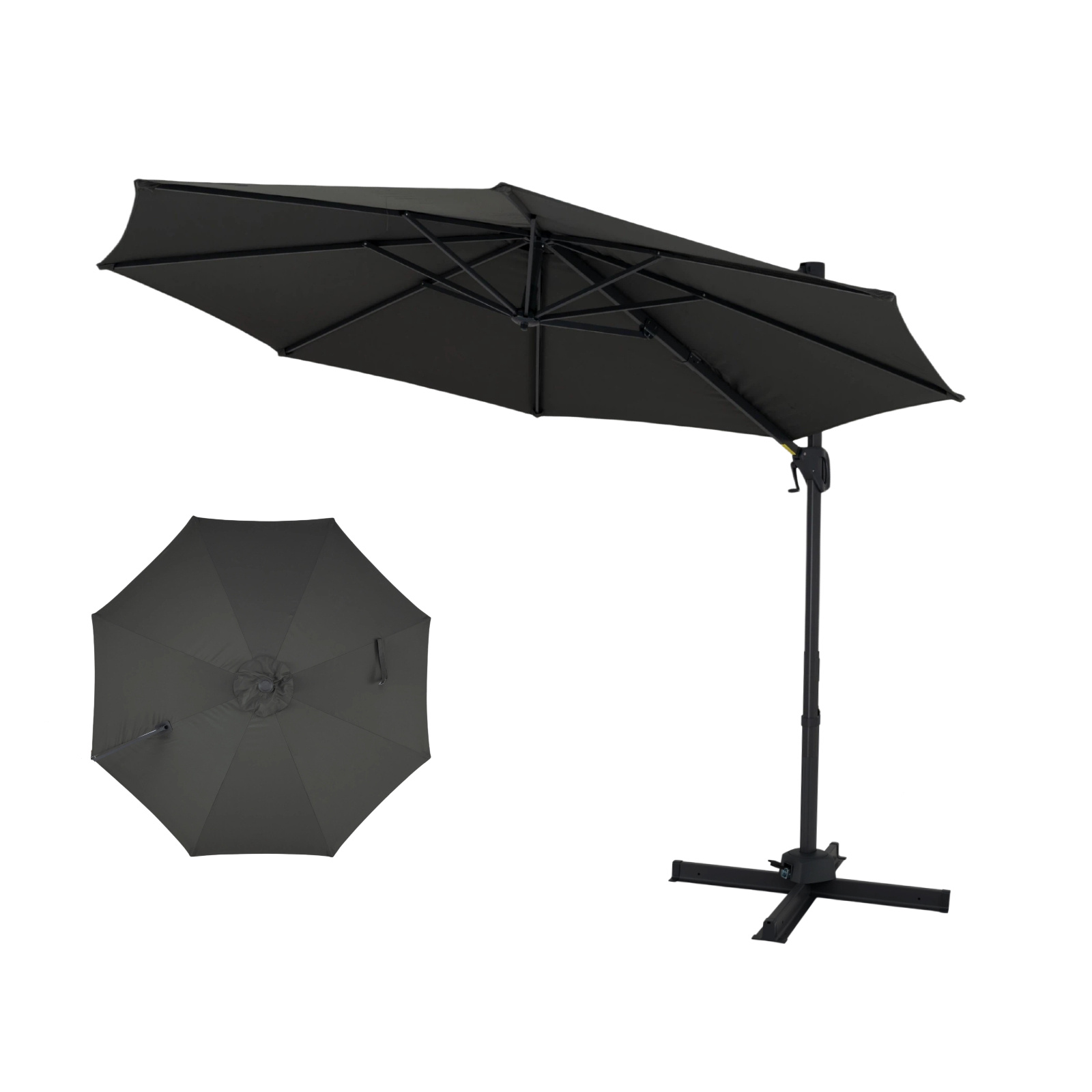 Costway Parasol Deporte 3x3M avec 8 Baleines&Manivelle Lisse Réglable en 6 Positions&Rotatif 360° Protection Solaire&Résistant à l'Eau Gris