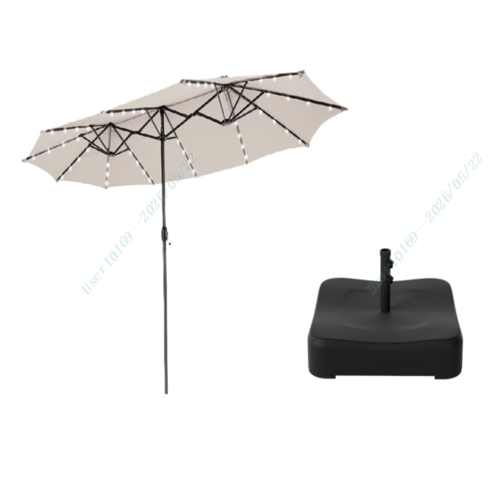 Costway Parasol de 4,70m avec 48 Lumières LED Beige+Pied de Parasol avec 2 Sacs de Sable à Remplir 80 kg en Forme de Croix pour Mâts jusqu'à 48 mm