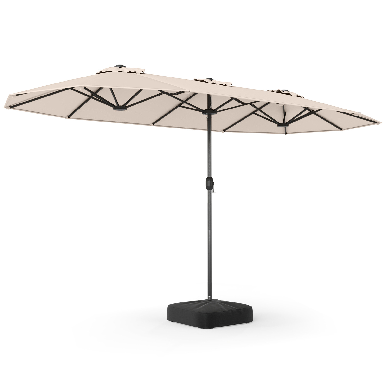 Costway Parasol de Jardin 2x4 m Parasol Double Rectangulaire XXL avec Pied 12 Baleines Manivelle&Sommet Ventilé Protection Solaire Beige