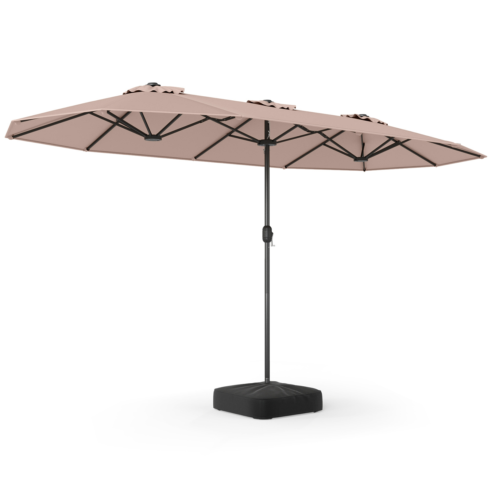 Costway Parasol de Jardin 2x4 m Parasol Double Rectangulaire XXL avec Pied 12 Baleines Manivelle&Sommet Ventilé Protection Solaire Marron