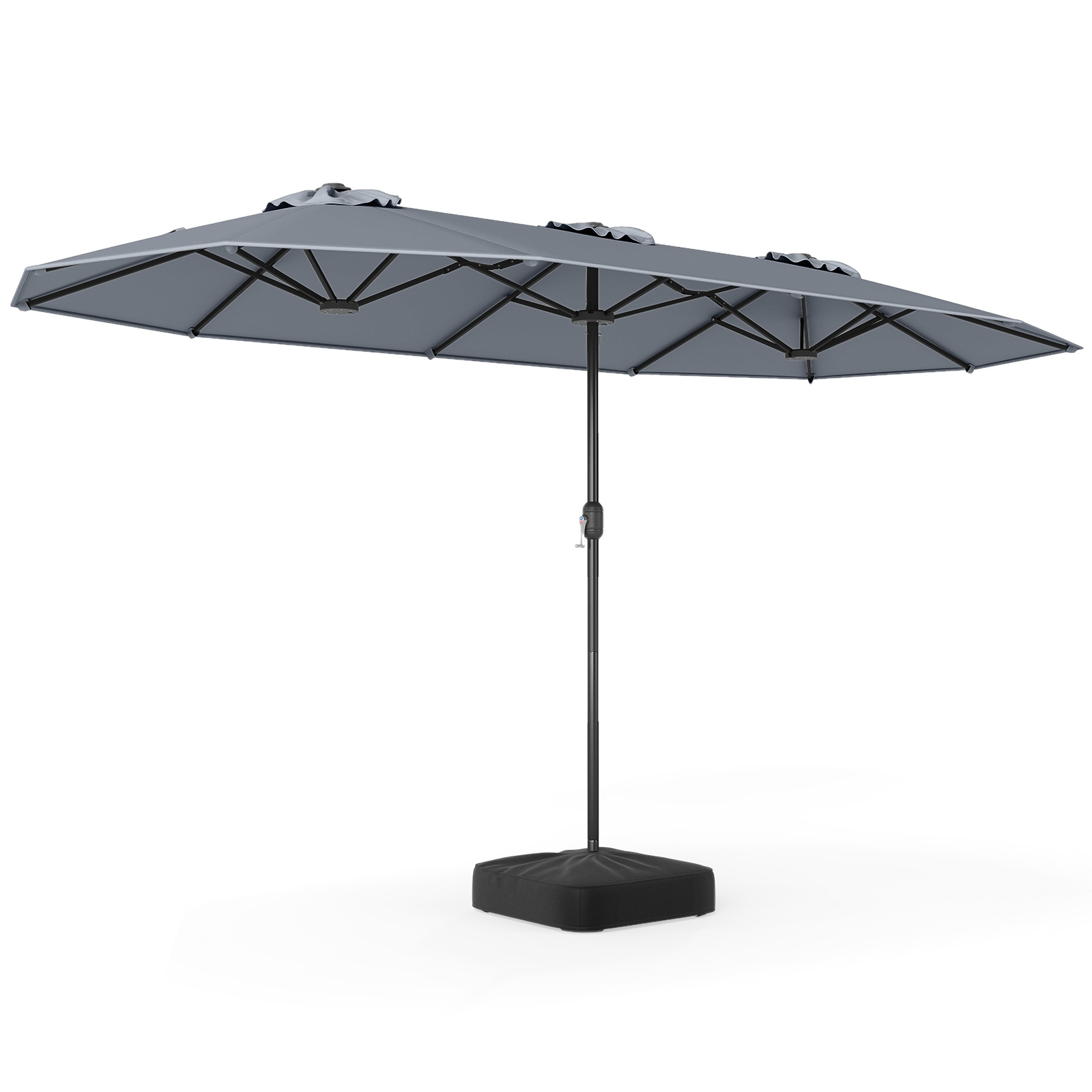 Costway Parasol de Jardin 2x4 m Parasol Double Rectangulaire XXL avec Pied 12 Baleines Manivelle&Sommet Ventilé Protection Solaire Gris