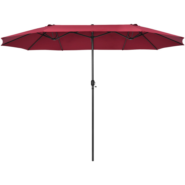 Costway Parasol de Jardin Extérieur 470 x 280 CM Grande Taille XXL Parasol Plage à 12 Côtes Manivelle Cadre Métal Toile Polyester Rouge Foncé