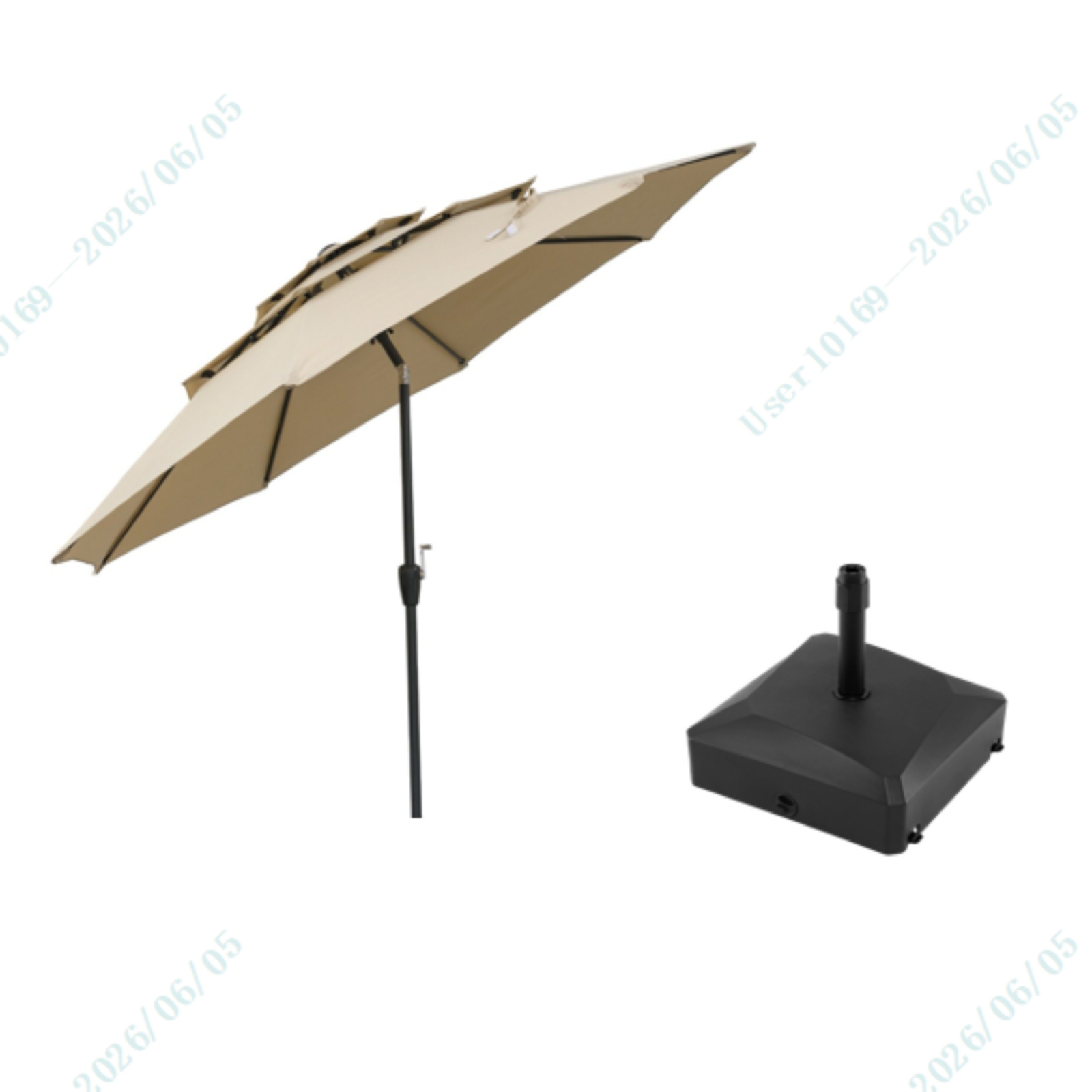 Costway Pied de Parasol avec 4 Roues Capacité 45L d'Eau pour Bâtons de Parasol de 36/38/48MM+Parasol 3 Étages avec Manivelle Résistant Au Vent Beige