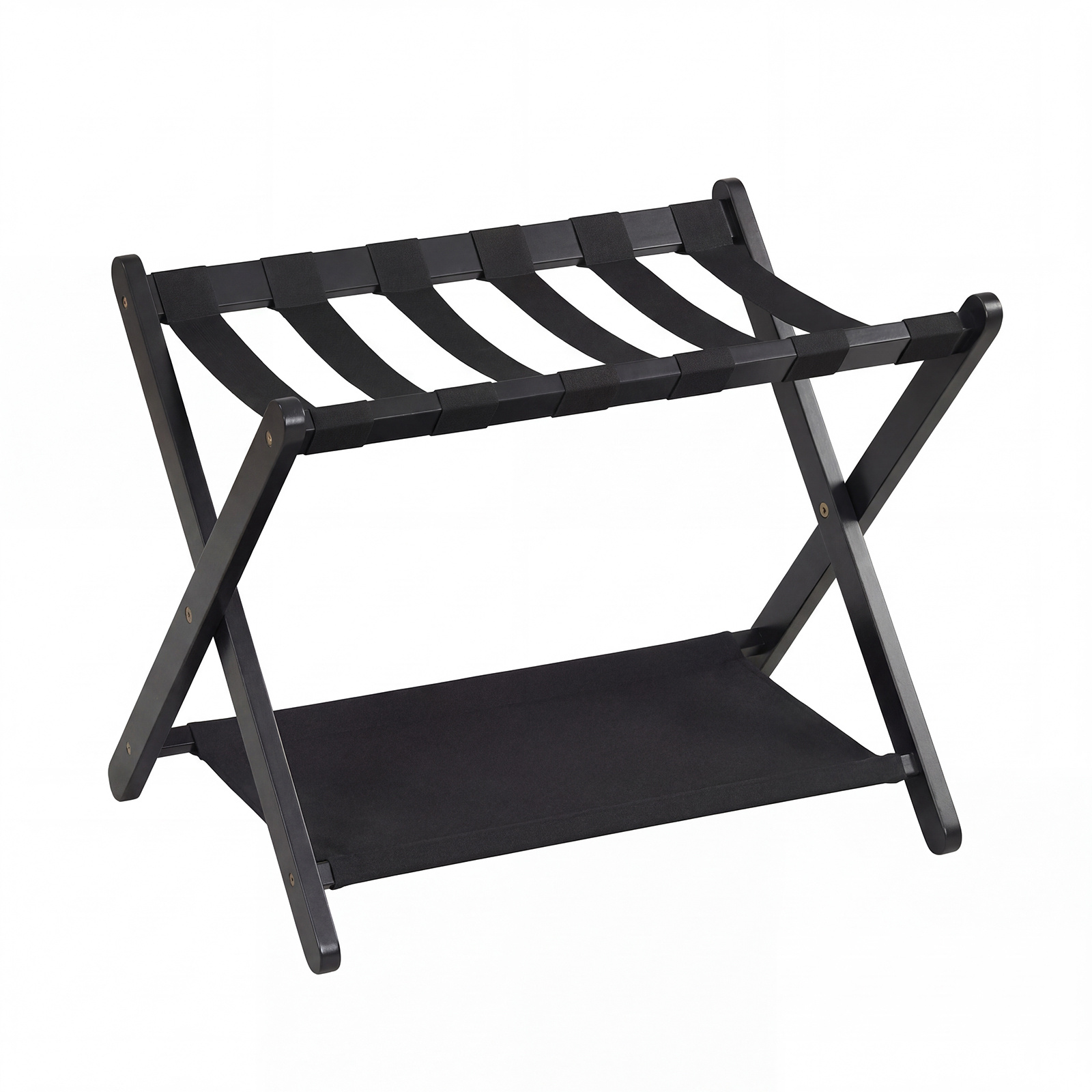 Costway Porte-Valise Pliant en Bois Porte-Bagages avec Sangles Résistantes Étagère de Rangement Support Valise Niveaux 67 x 46 x 52 cm Noir