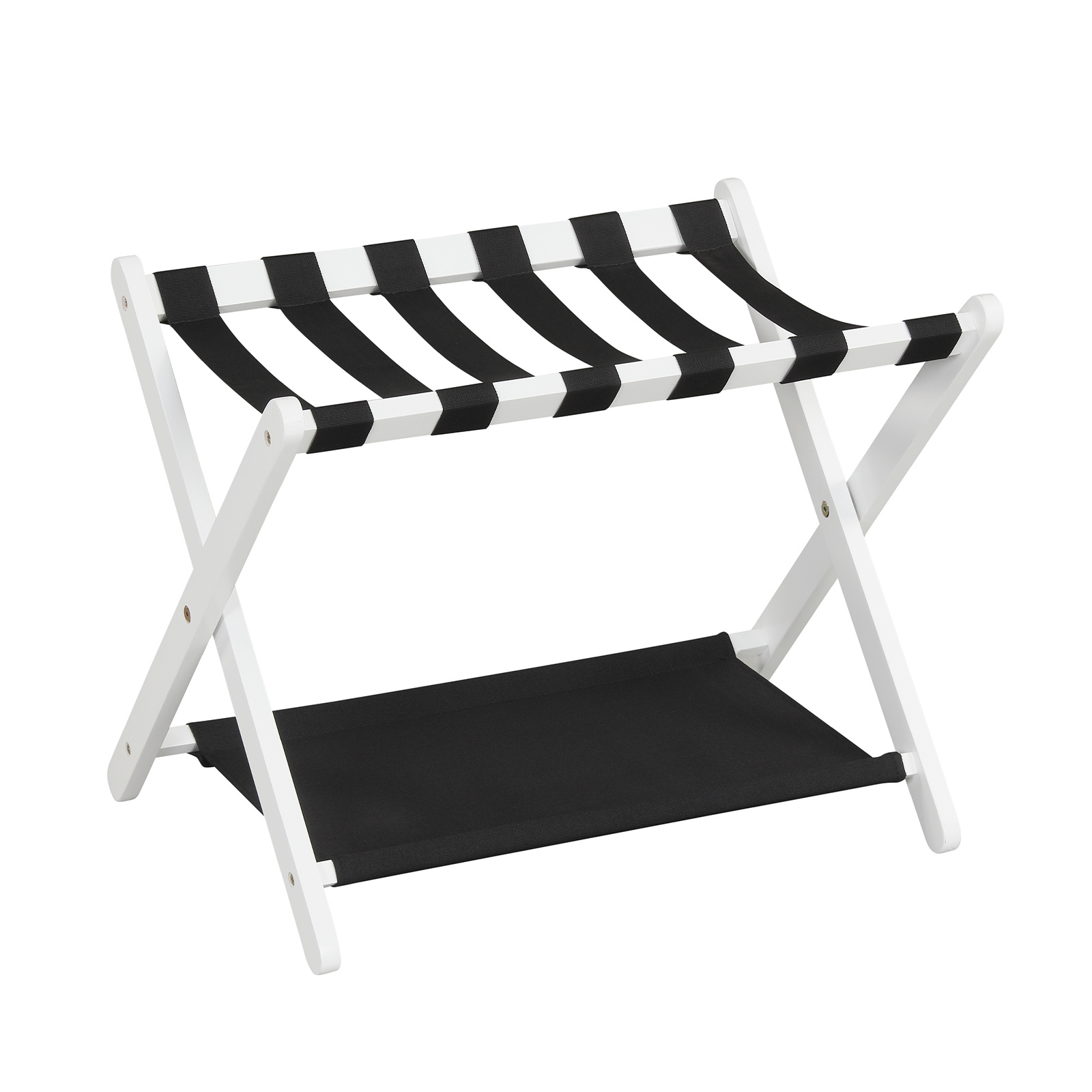 Costway Porte-Valise Pliant en Bois Porte-Bagages avec Sangles Résistantes Étagère de Rangement Support Valise 2 Niveaux 67 x 46 x 52 cm Blanc