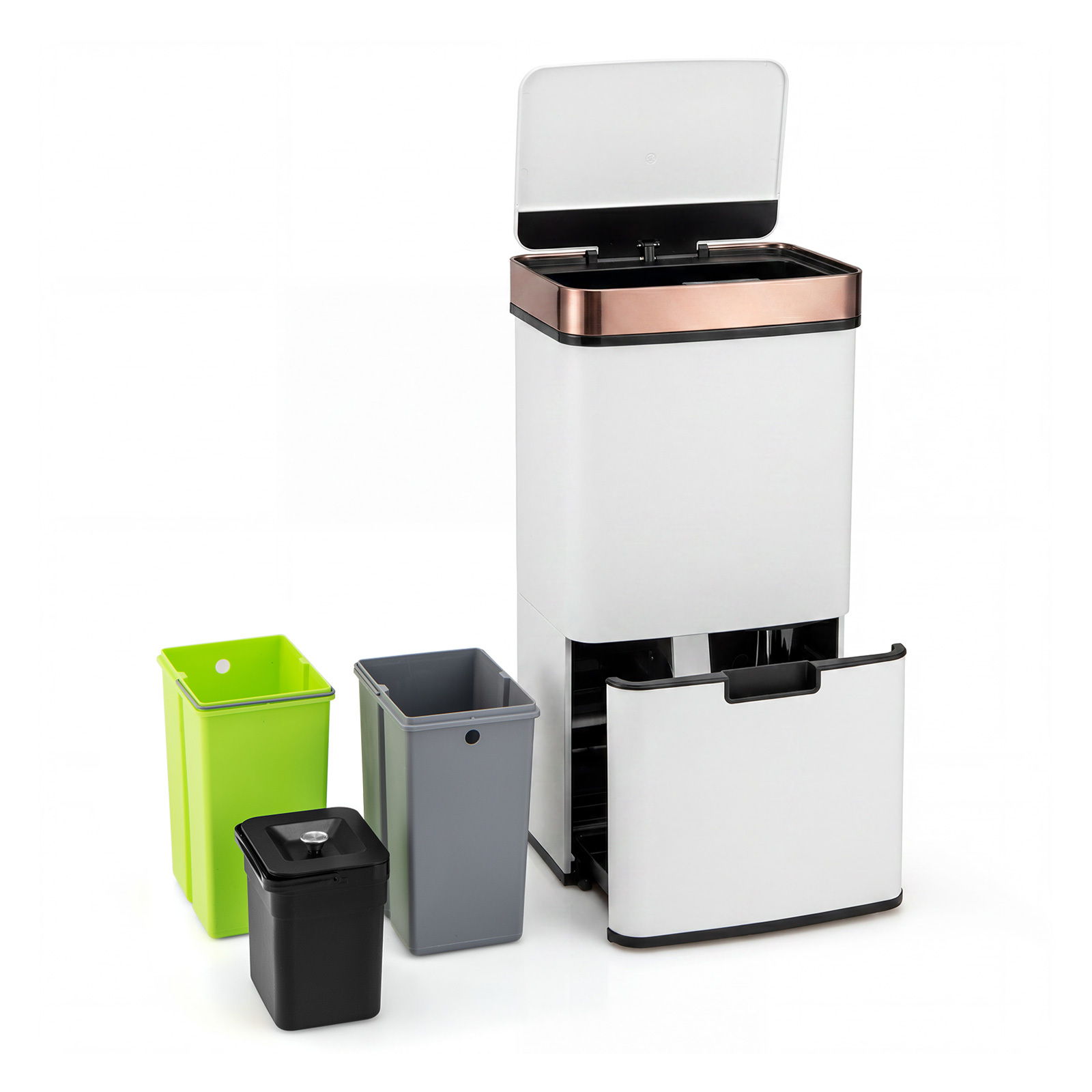 Costway Poubelle de Cuisine 72 L Tri Sélectif 2 Niveaux avec Bacs Roulettes Compartiments Séparés en Acier Inoxydable Argent