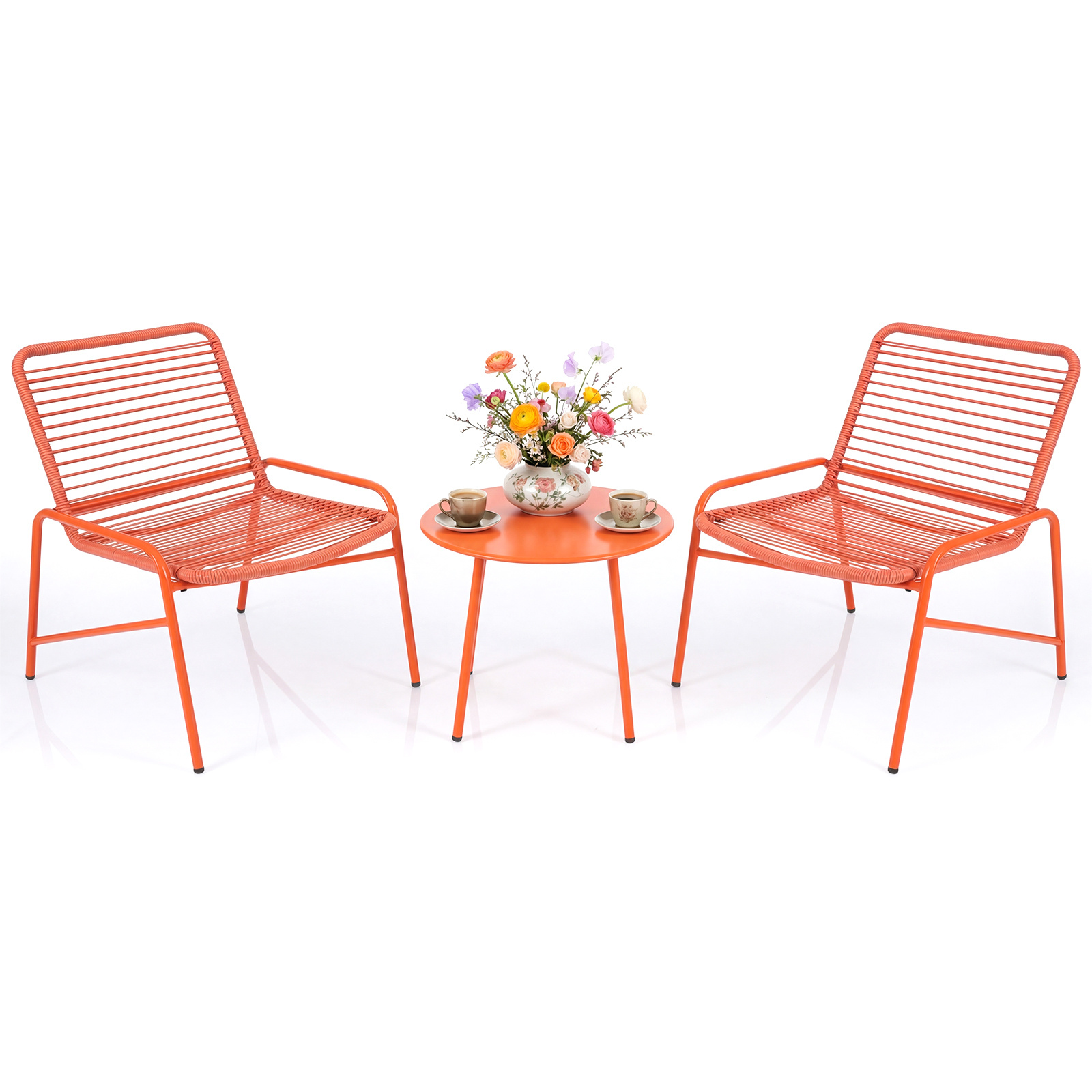 Costway Salon de Jardin 3 Pcs Ensemble de Bistrot de Patio avec 2 Chaises & Table d’Appoint Assise à Lattes Respirante Cadre en Métal Robuste Orange