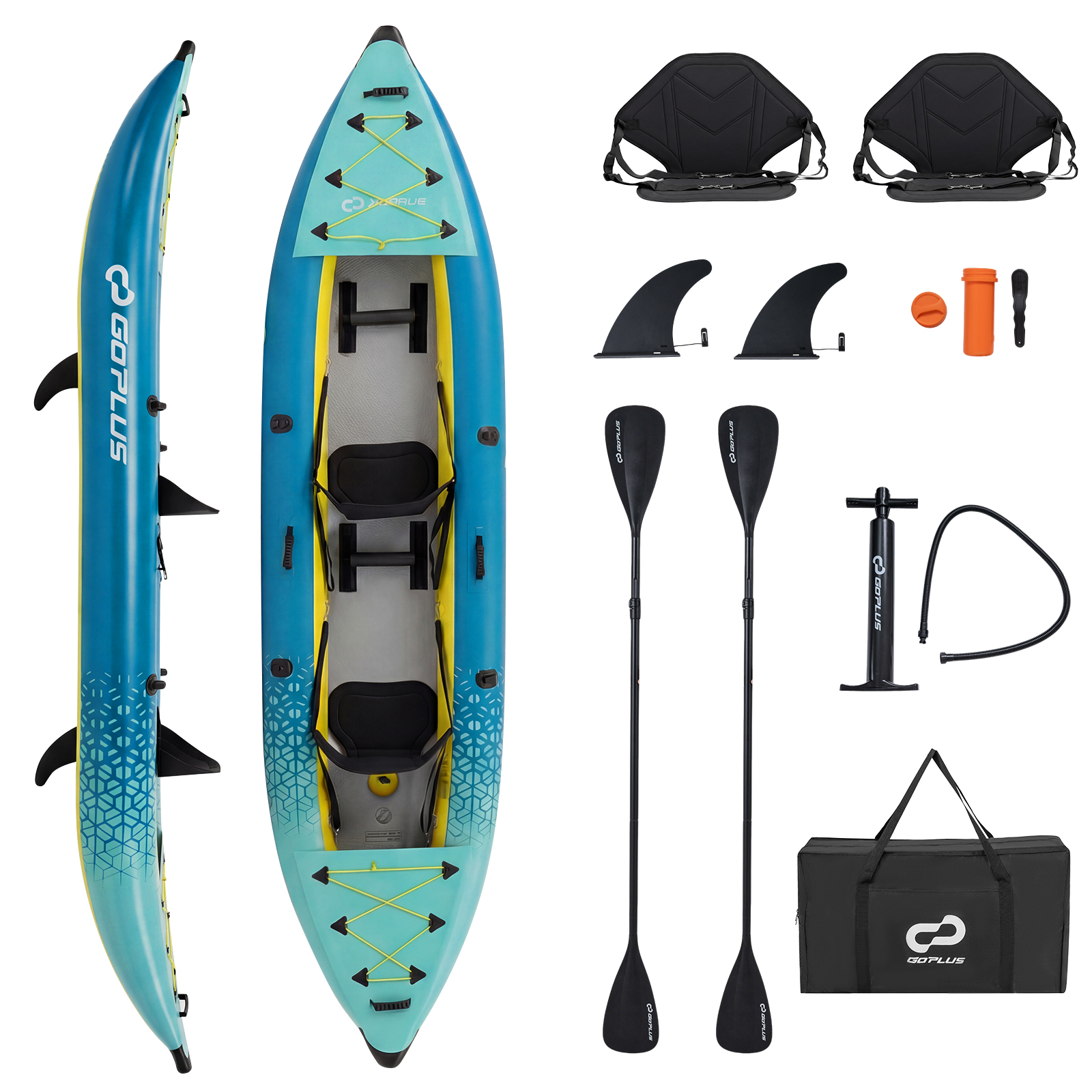 Costway Set de Kayak Gonflable Canoë avec 2 Sièges Rembourrés et Repose-pieds Réglables Pagaie Sac de Transport 381x94x40 cm Charge 230KG Vert