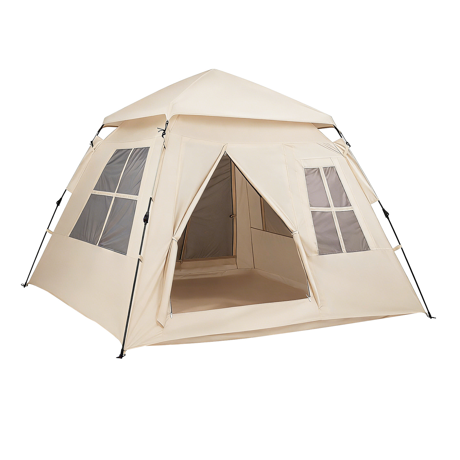 Costway Tente de Camping Pop up 4 Personnes Tente Portable avec Bâche Anti-pluie 4 Fenêtres en Maille 2 Portes Sac de Transport 30 x 230 x 152 cm