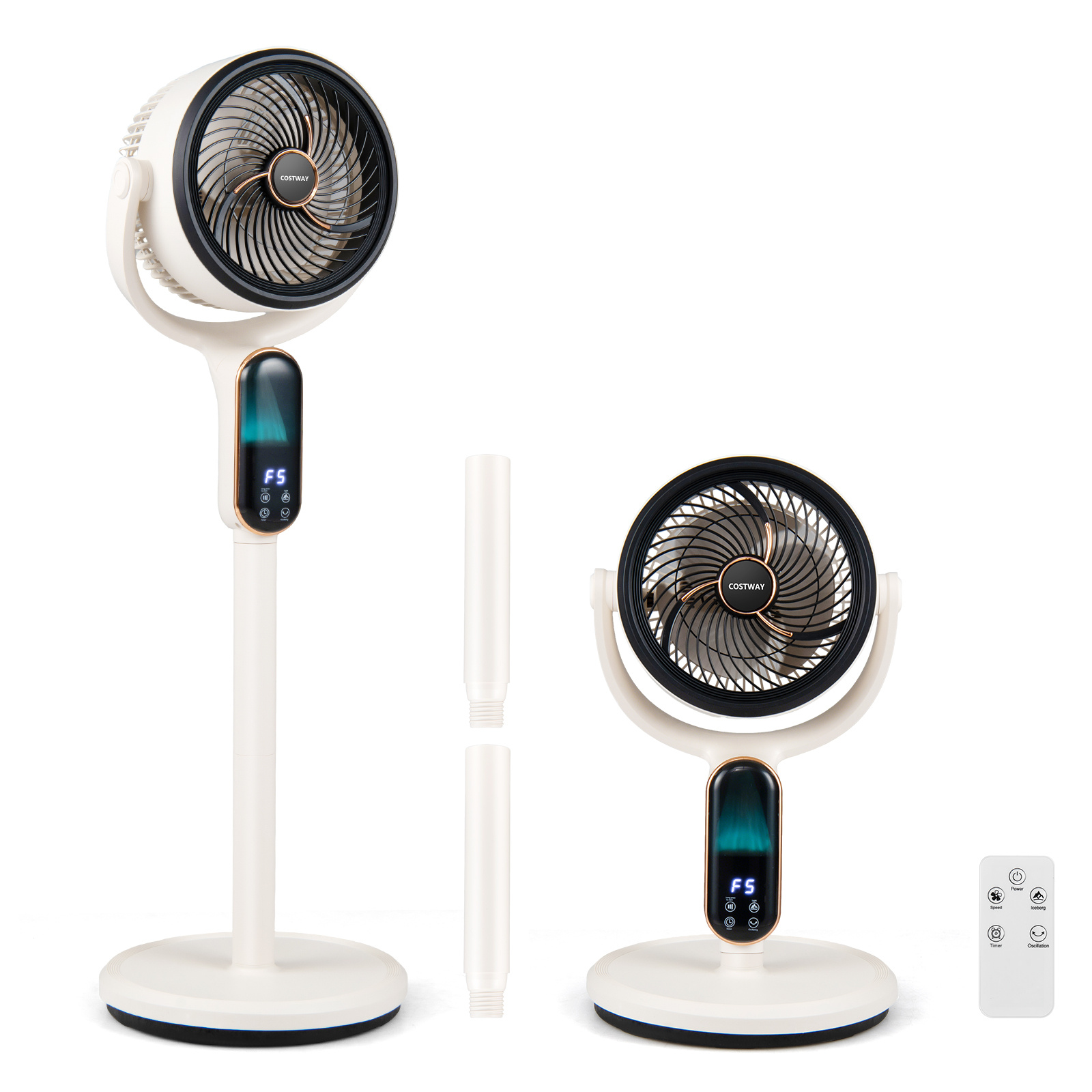 Costway Ventilateur sur Pied Ventilateur Silencieux avec Oscillation 90° 8 Vitesses Télécommande & Panneau LED Minuterie 12 H Hauteur Réglable Blanc