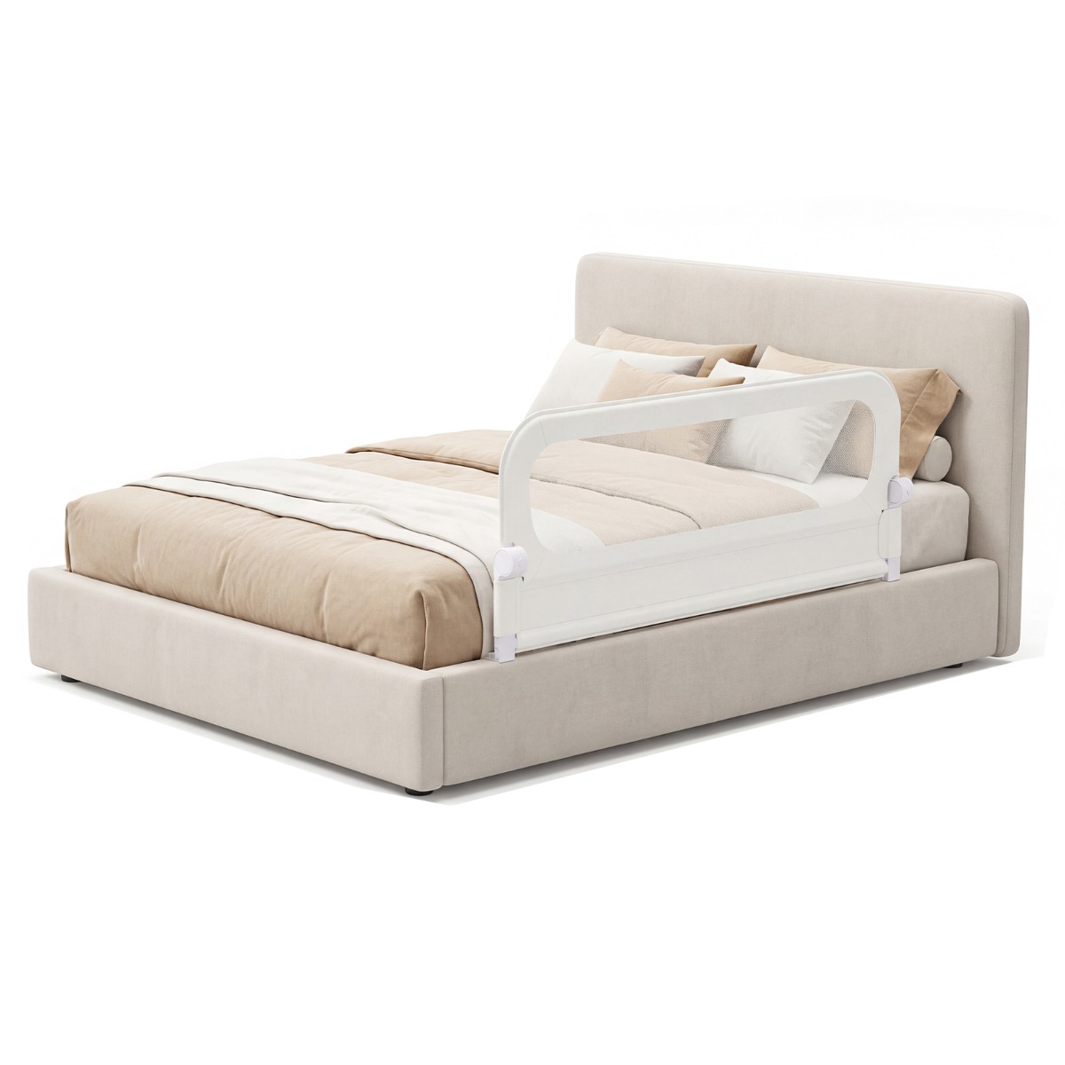 Costway Barrière de Lit Pliable pour Bébé Barrière de Lit Ajustable de 148 CM avec Housse Amovible en Tissu Oxford & Base en U Robuste Blanc