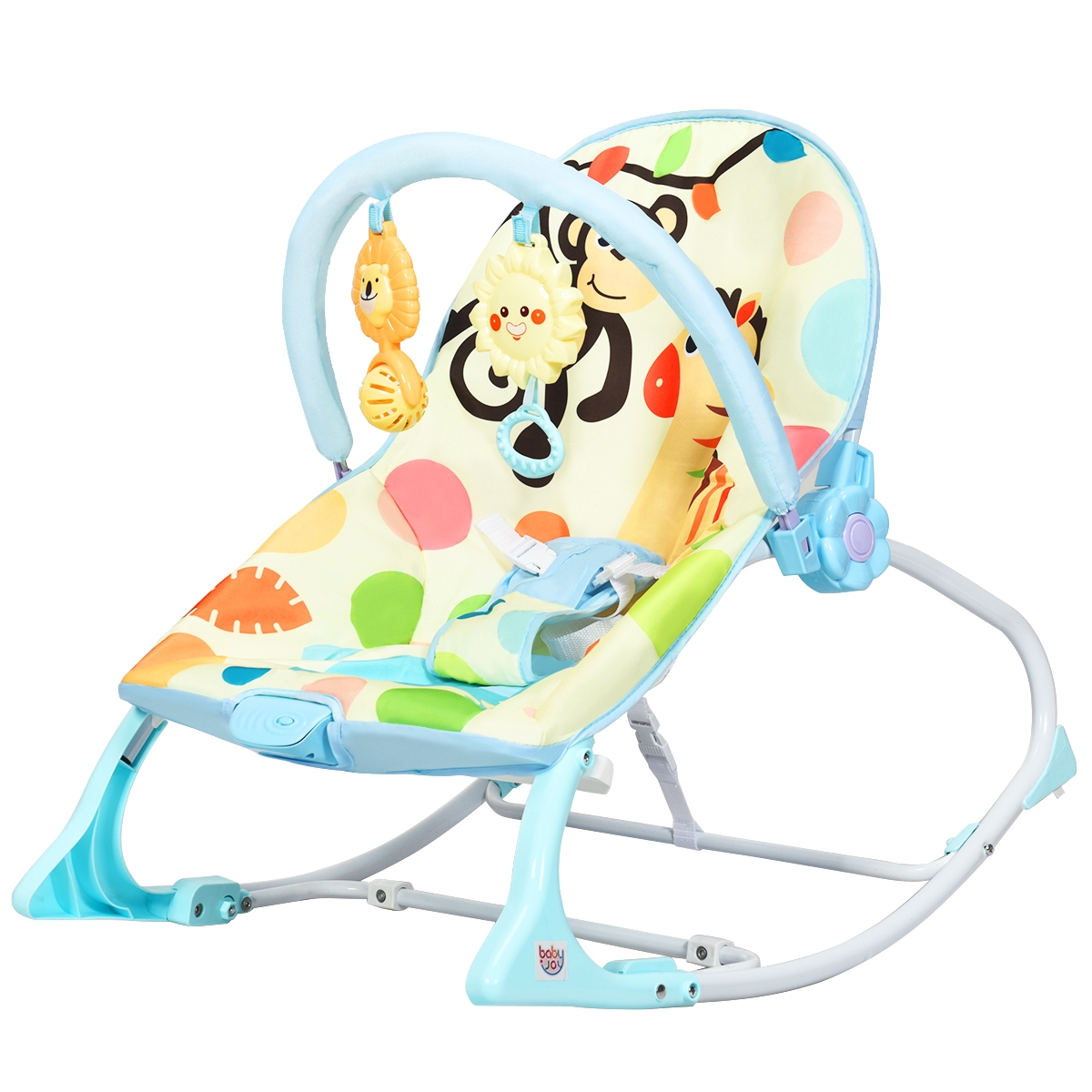 Costway 2 En 1 Transat Pour Bebes 0 36 Mois Jusqu A 18kg Balancelle Avec 2 Mode De Vibration Bar A Jouet Amovible Angle Ajustable A 3 Niveaux Bleu Costway