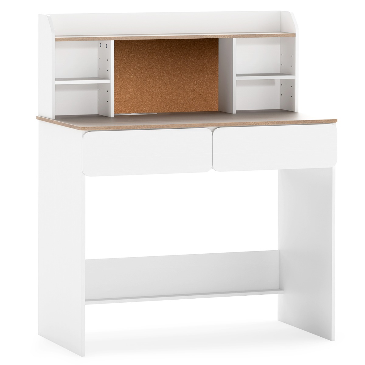 Costway Bureau d'Étude pour Enfants avec Tableau d'Affichage en Liège Station de Charge Grand Plateau Étagères Réglables et 2 Tiroirs Blanc
